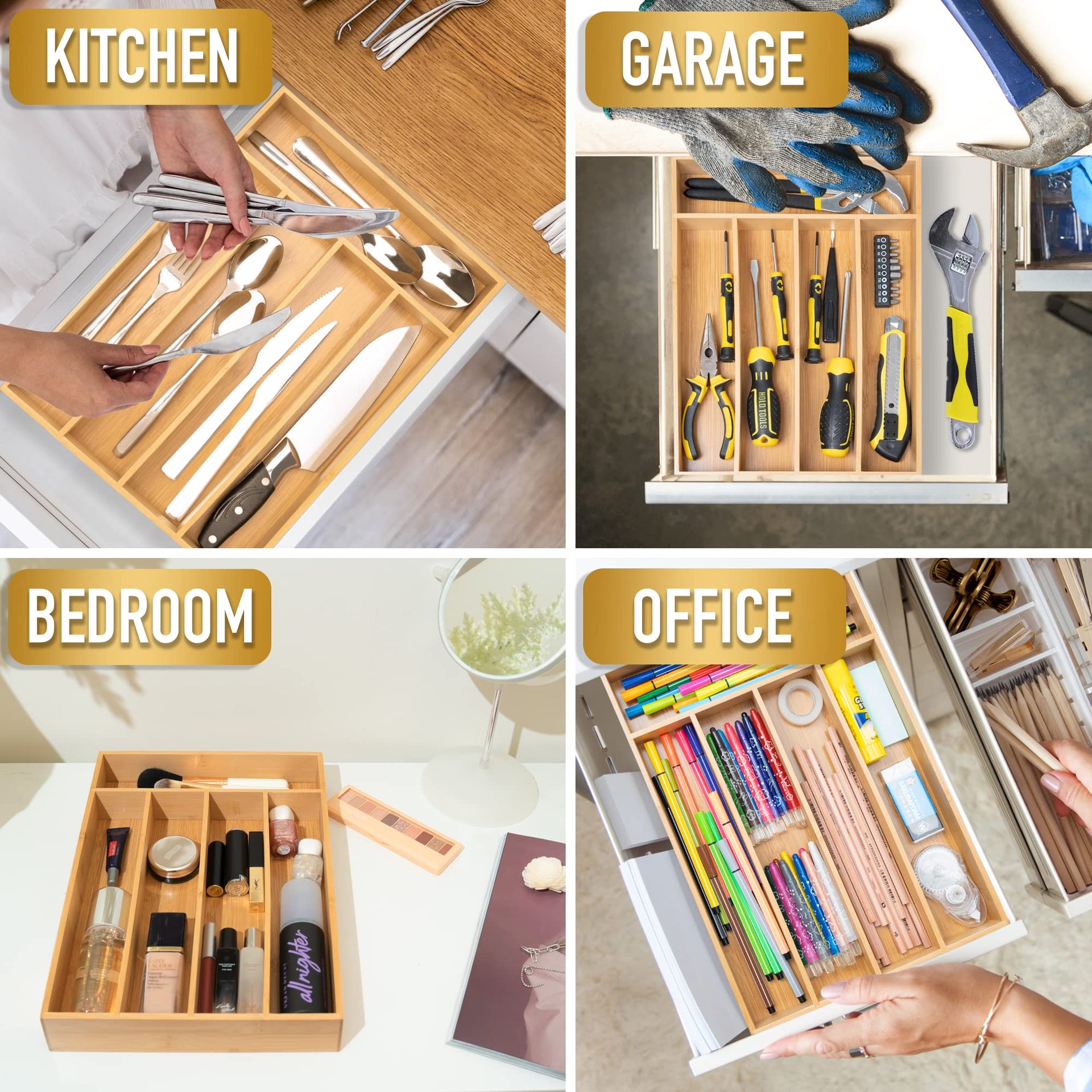 Silverware Organizer Bamboo Kitchen Drawer Organizer Utensil Organizer Silverware Holder Cutlery Organizer in drawer Flatware Organizer Tray