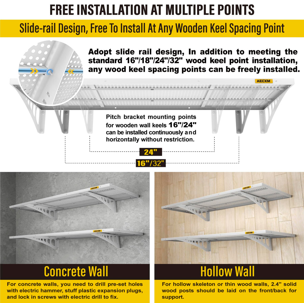 2 Pack 1.64x4ft Adjustable Garage Wall Shelving 560lbs Load Capacity Heavy Duty Wall Mounted Storage Shelf Metal Floating Shelves for Garage (2 Count)