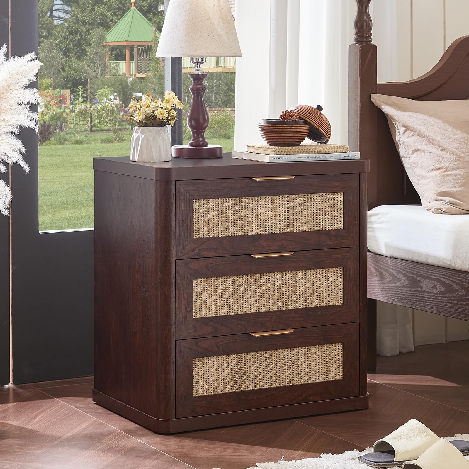 Rattan 23" Nightstands Set of 2 with Drawers for Bedroom (2 Count)