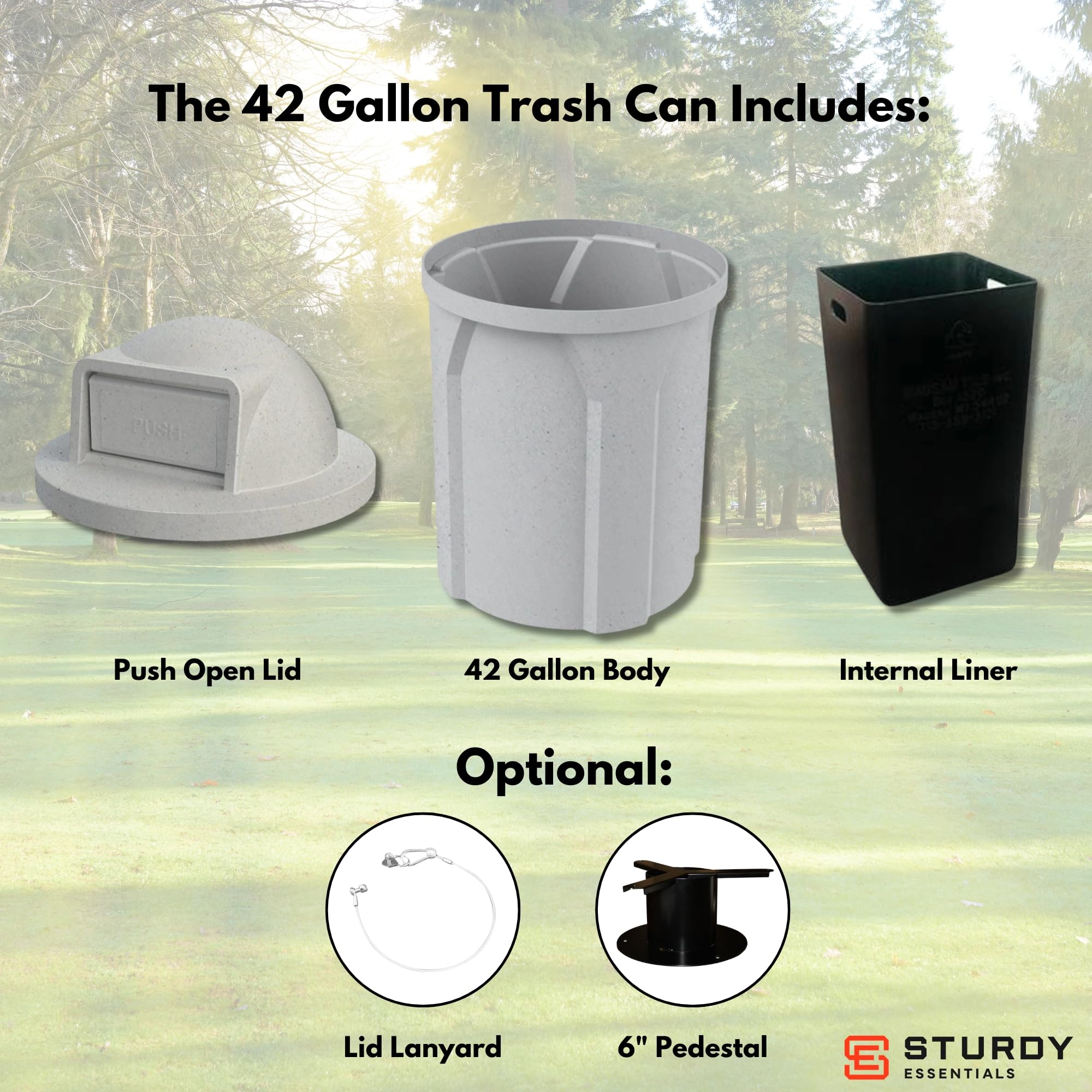 Campus Collection 42 Gallon Plastic Commercial Garbage Can with Push Lid