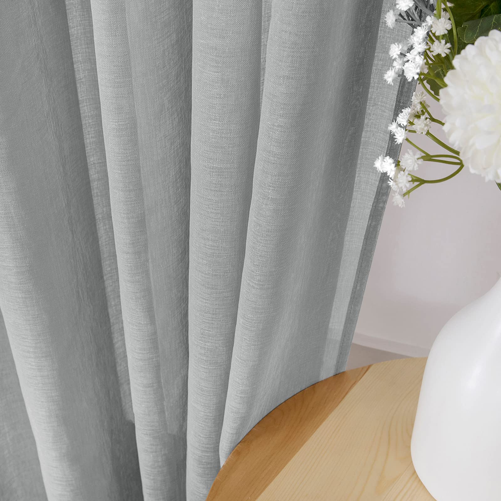 Sheer Tier Curtain Linen Textured Half Kitchen Curtains Sheer Light Filtering Rod Pocket Voile Small Curtains for Bathroom