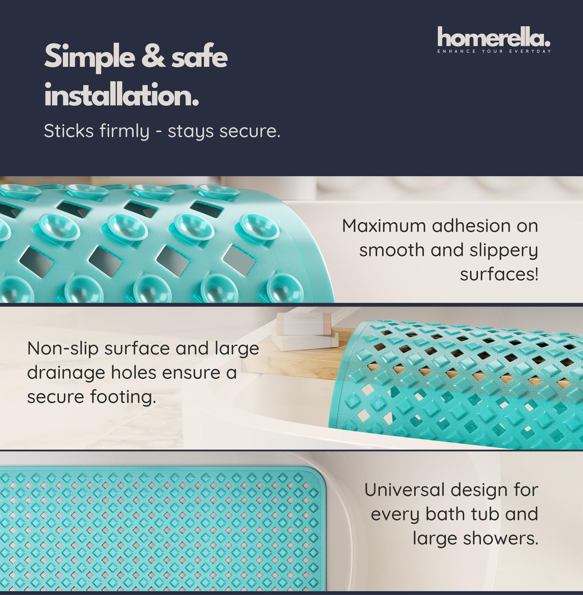 Bathtub Mat Non Slip 35x16 Shower Mat Non Slip Anti Mold BPA Free