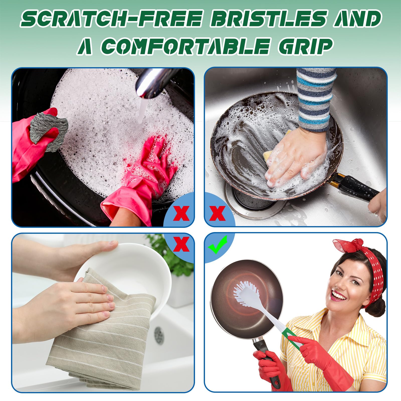 20 Pcs Blue and Green Kitchen Scrub Dish Brush Bulk with 11 Inch Anti Slip Handle Cleaning Dish Scrubber with Stiff Bristles Washing Scrub Brushes for Housekeeping for Pots and Pans (20 Count)