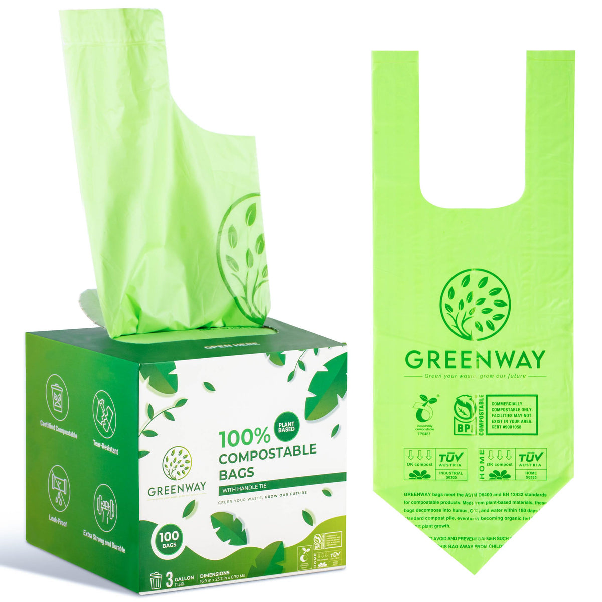 3 Gallon Compostable trash Bags with Handles (100 Count)