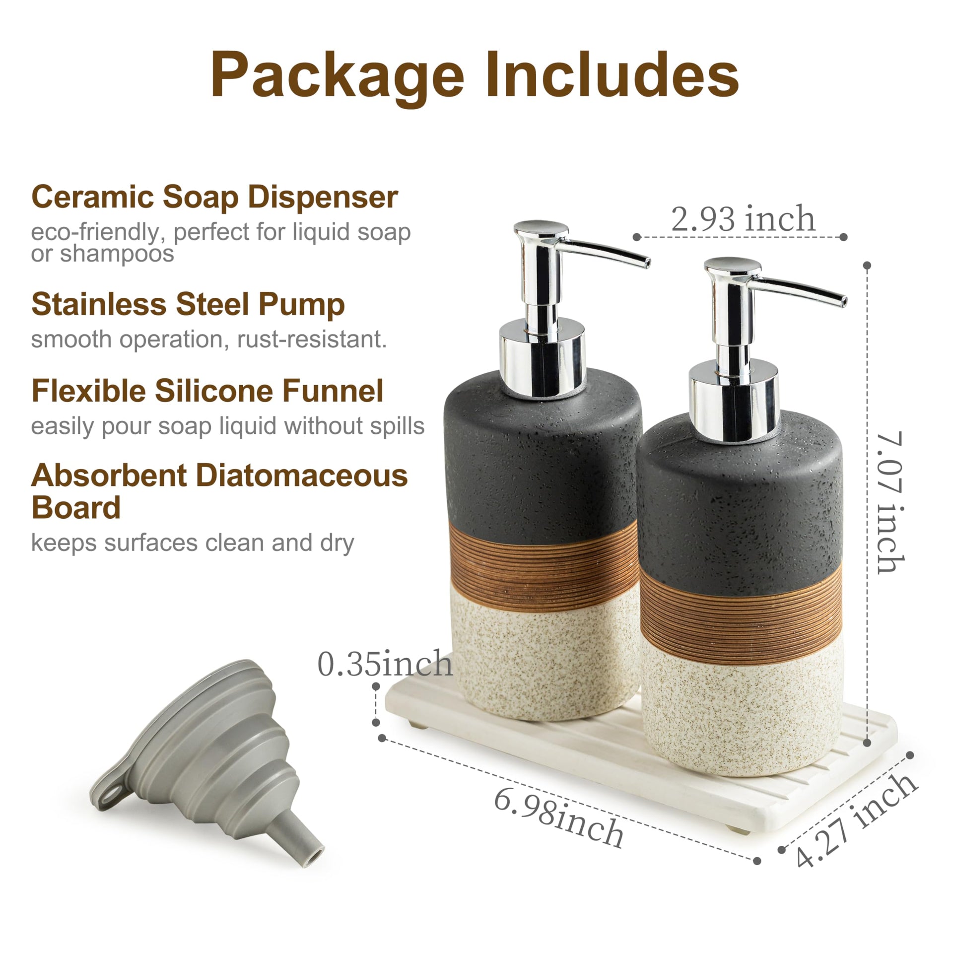 Ceramic Dish Soap Dispensers Set of 2 for Kitchen and Bathroom (2 Count)