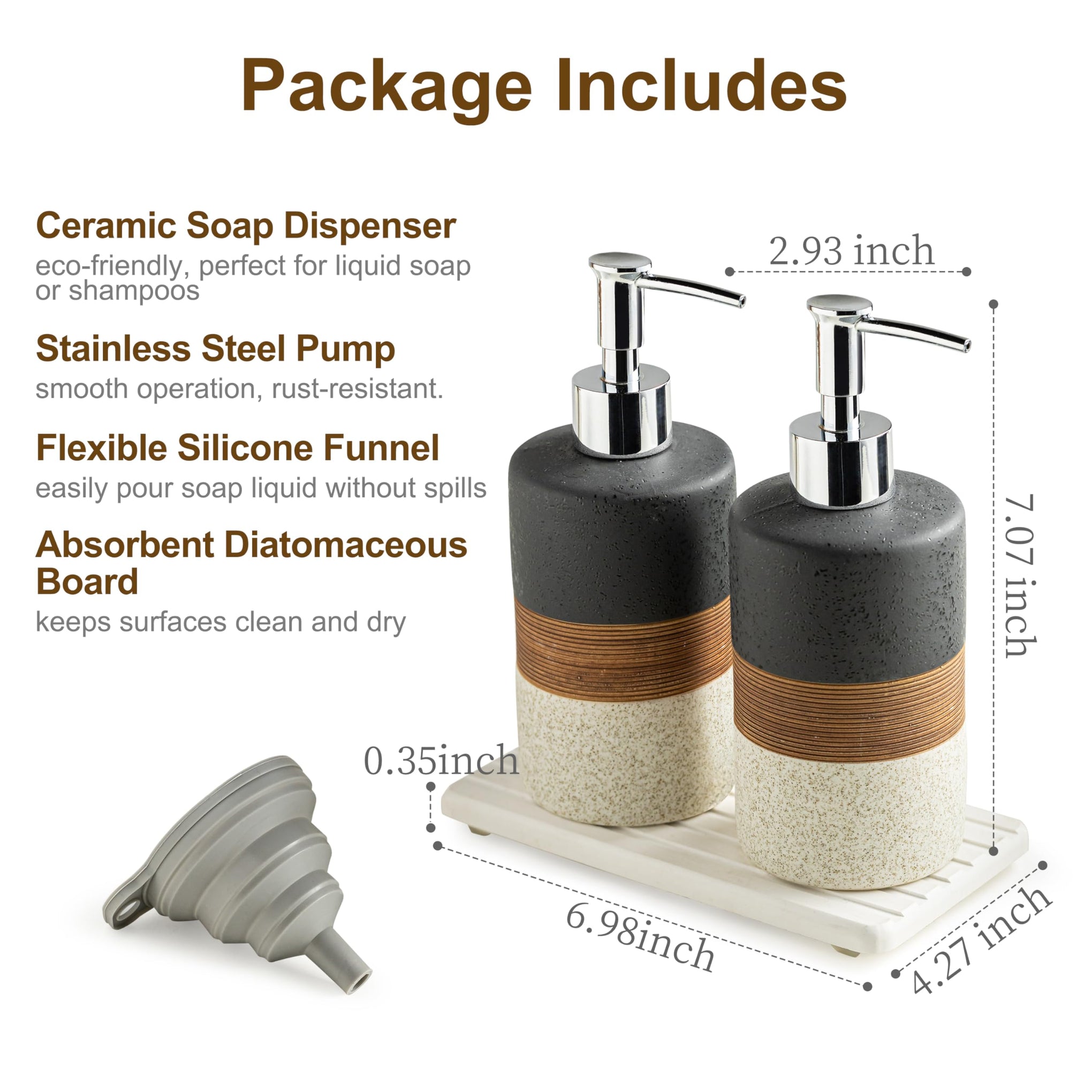 Ceramic Dish Soap Dispensers Set of 2 for Kitchen and Bathroom (2 Count)
