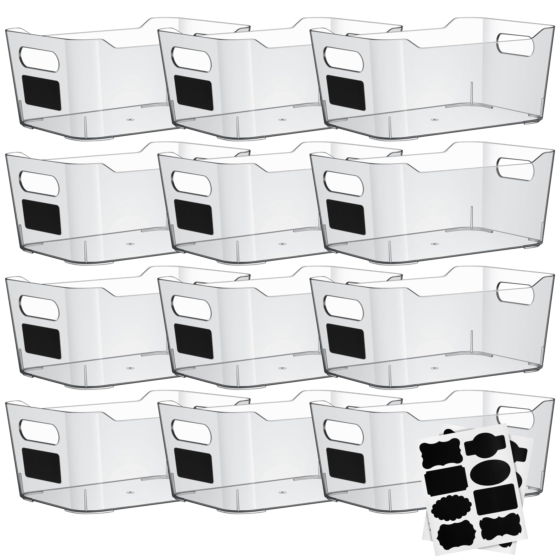 Clear Plastic Storage Bins with Labels and Marker (12 Count)