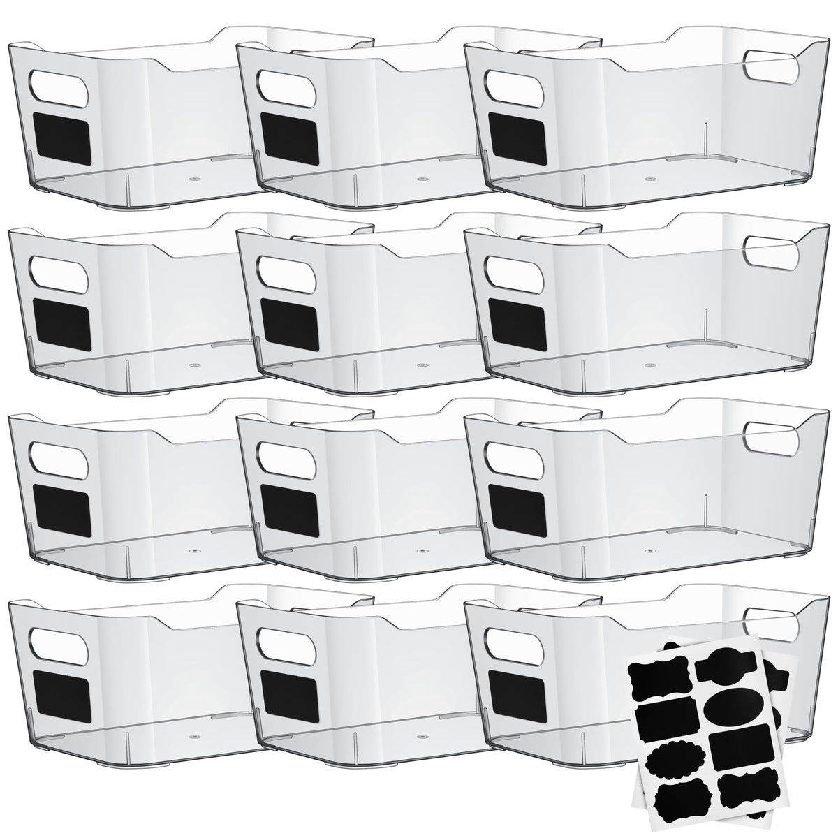 Clear Plastic Storage Bins with Labels and Marker (12 Count)