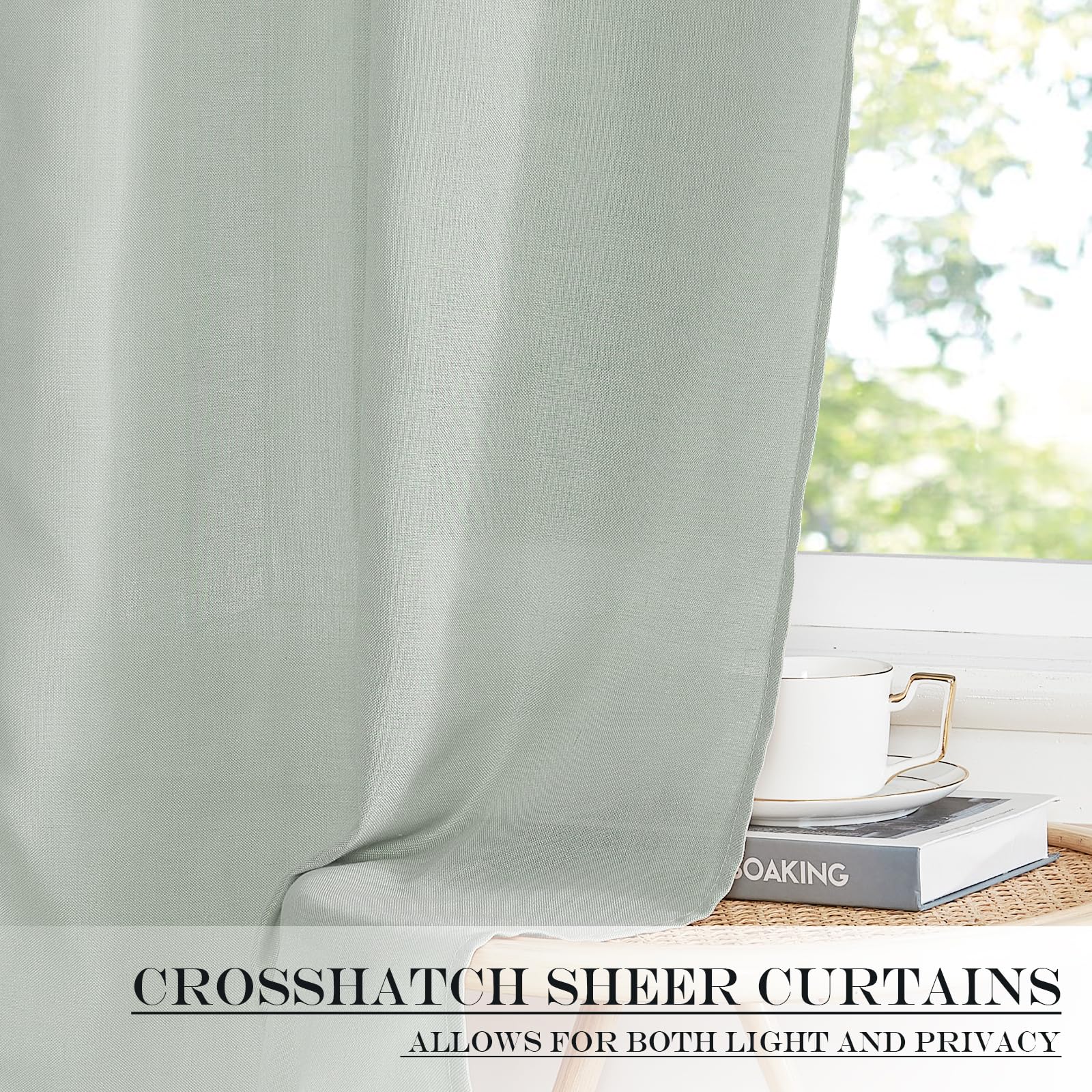 Sage Green Linen Door Curtain 50 inches Long for Half Window
