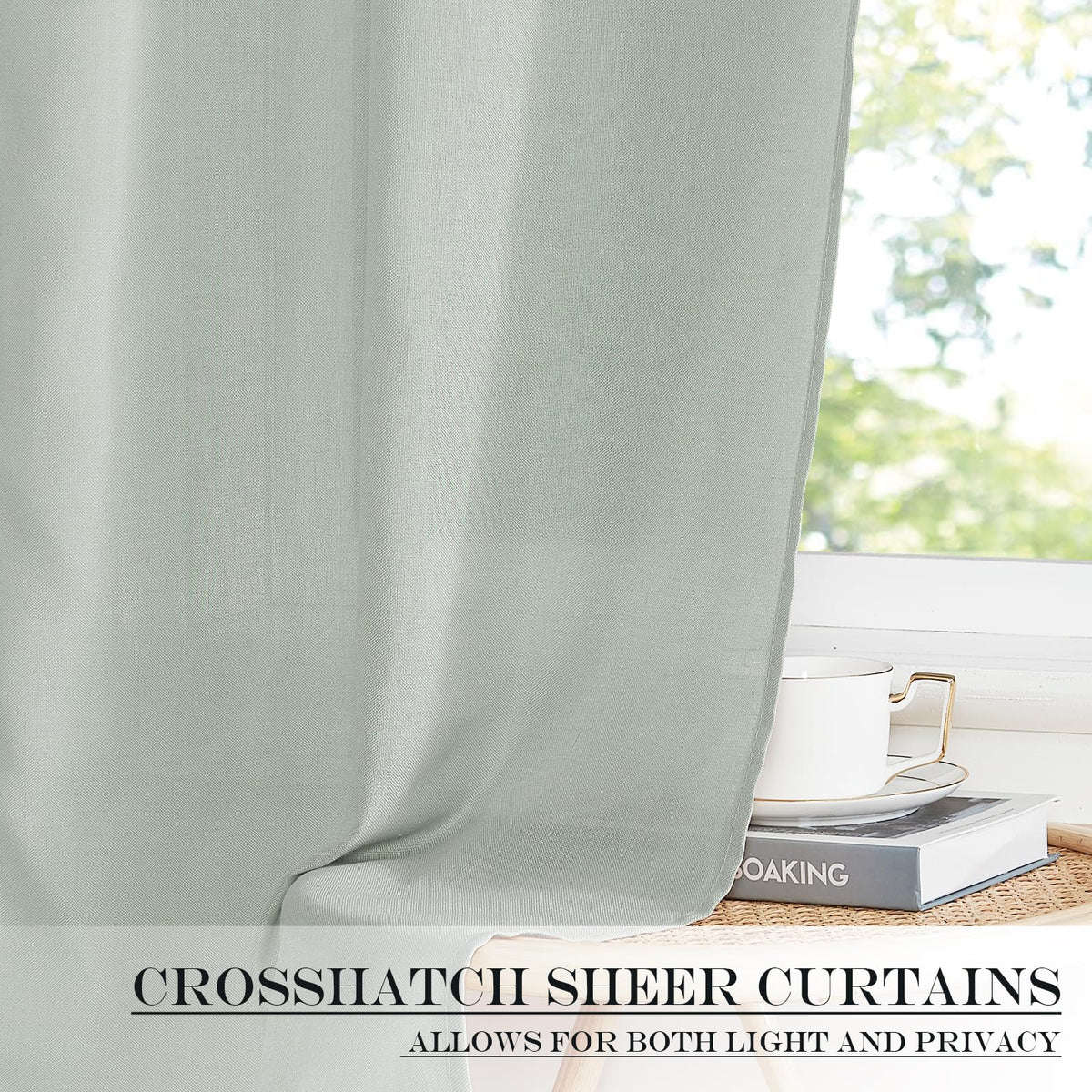 Sage Green Linen Door Curtain 50 inches Long for Half Window