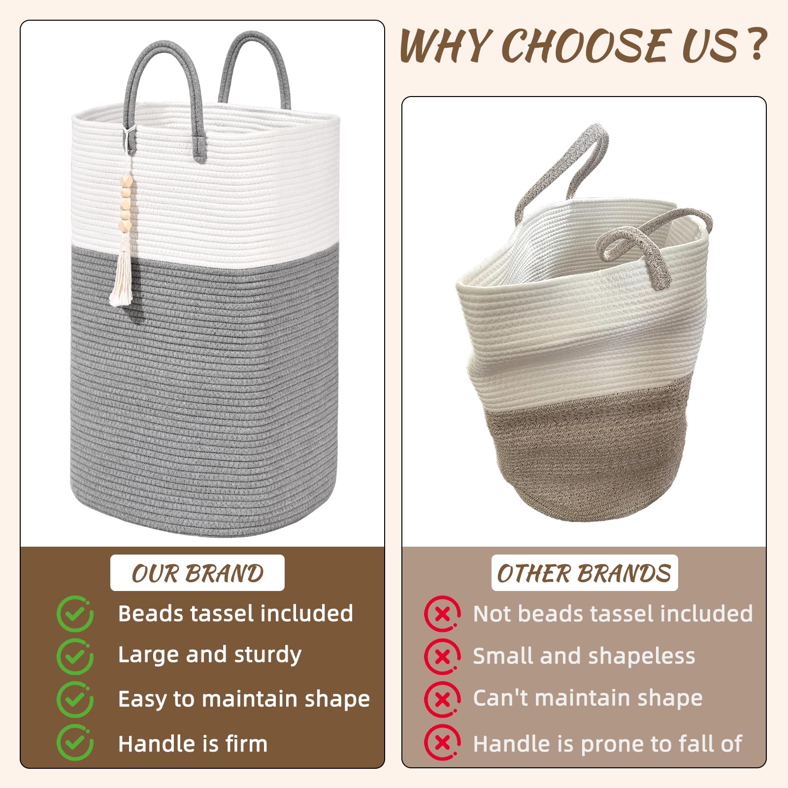 Woven Laundry Basket for Clothes (63.36 Ounce)