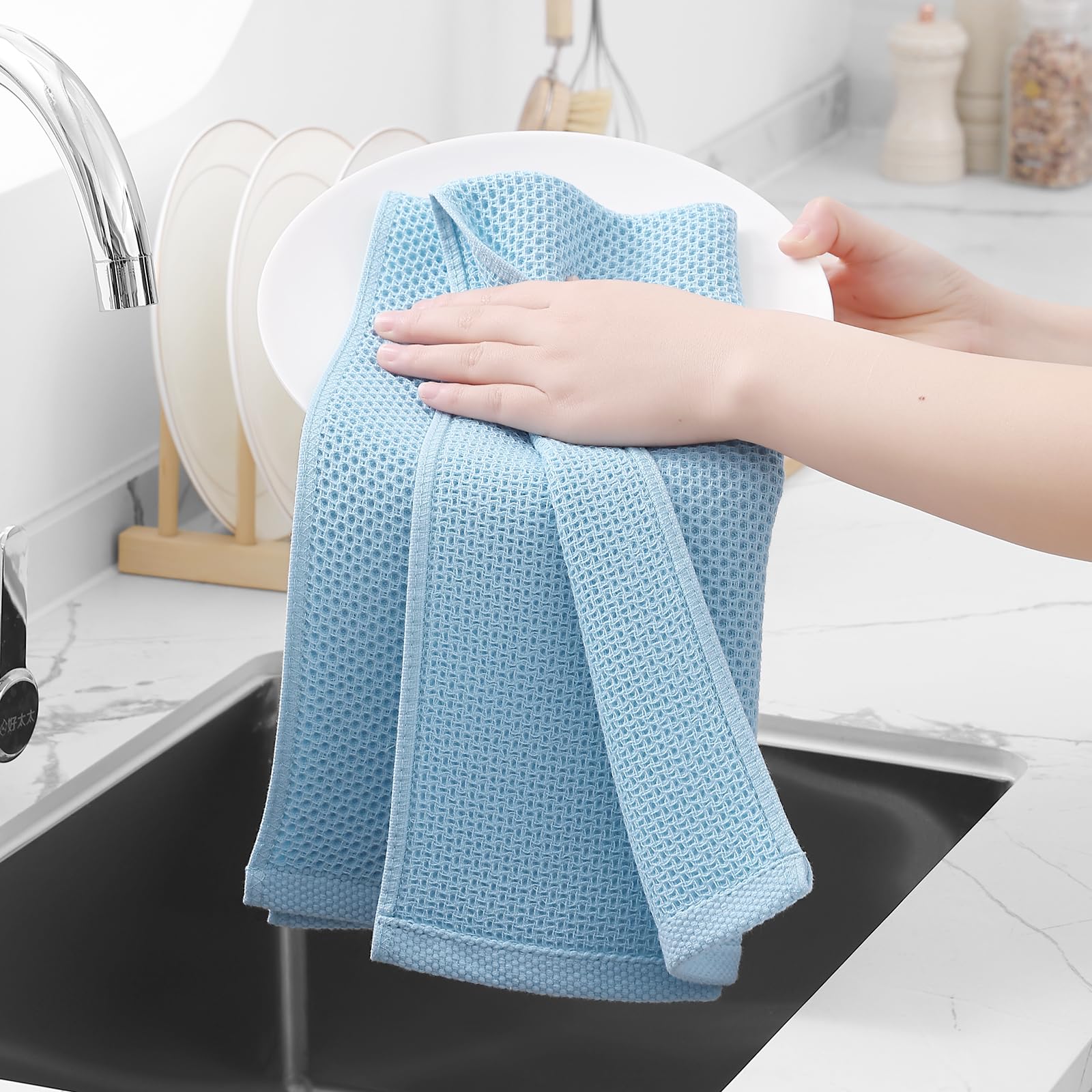 100% Cotton Waffle Weave Kitchen Dish Towels 6 (6 Count)