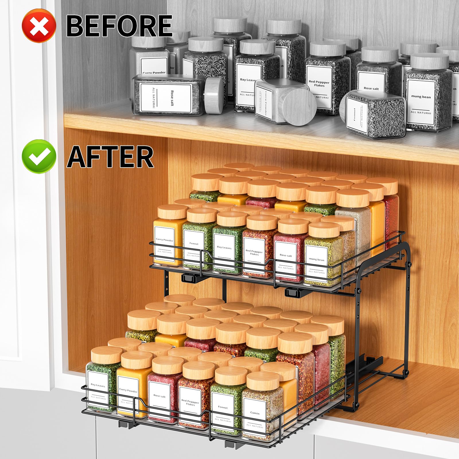 2 Tier Height Adjustable Pull Out Spice Rack