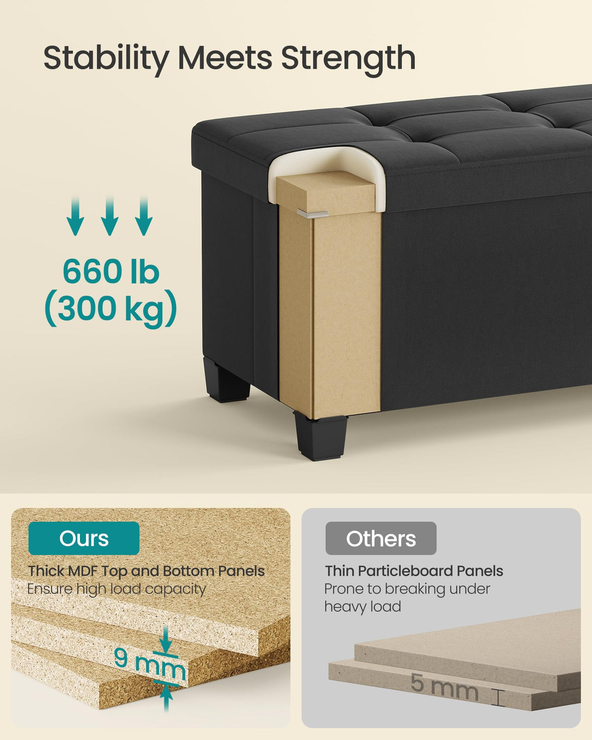 Storage Ottoman Bench with Legs