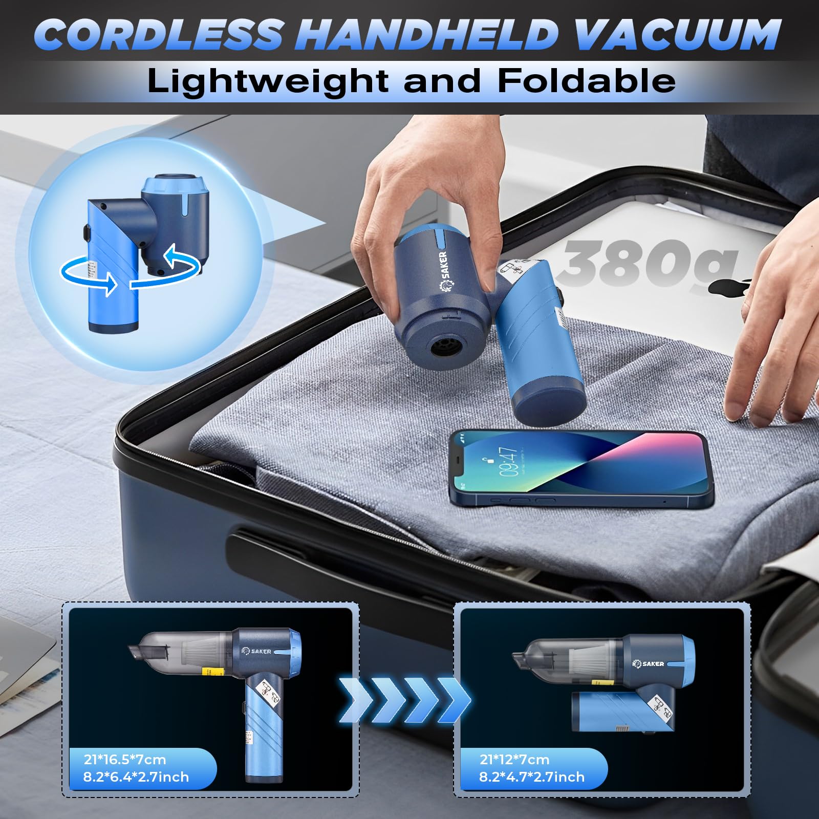 Handheld Car Vacuum Portable Cordless17000Pa HL132 Blue
