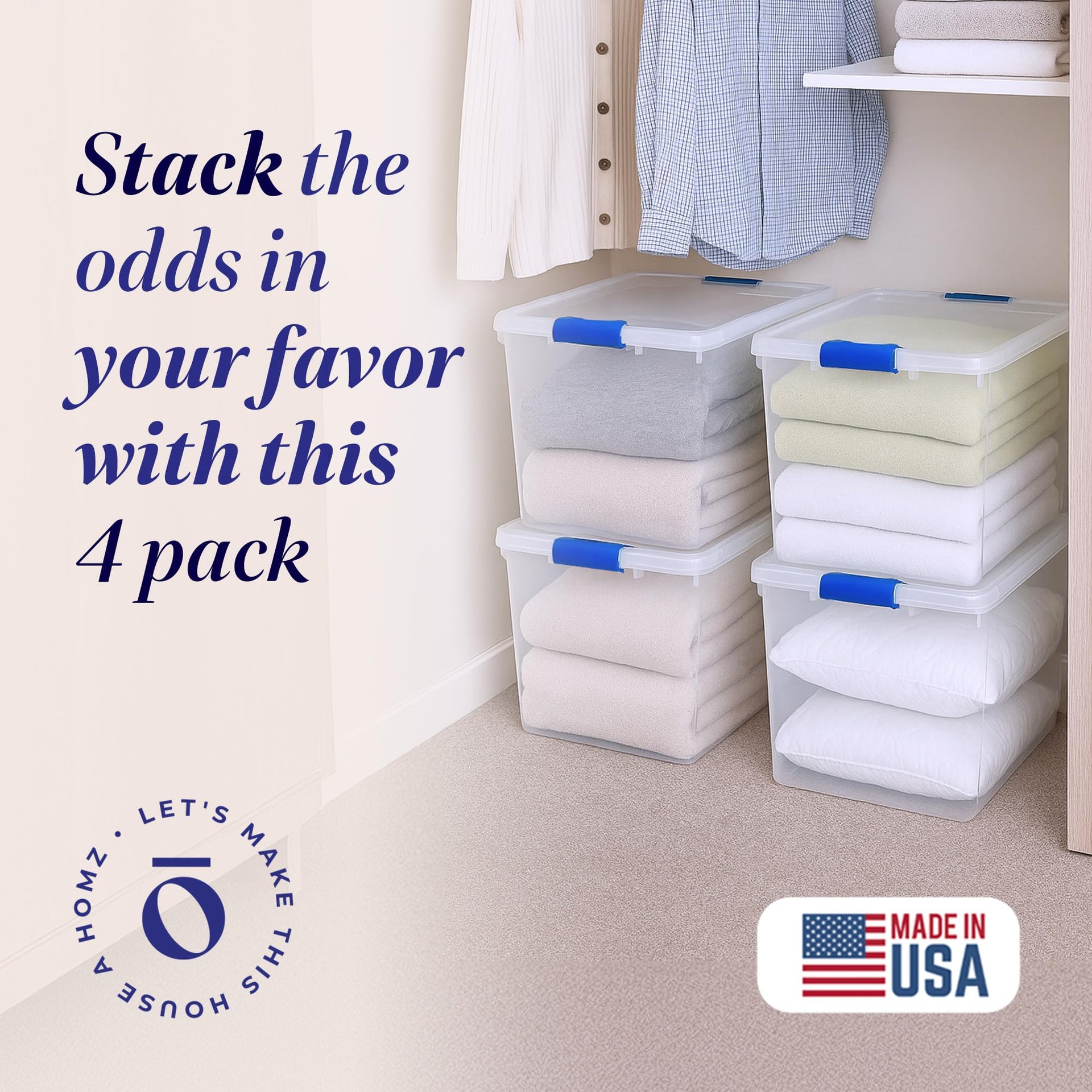 Clear Plastic Storage Bins with Latching Lids (4 Count)