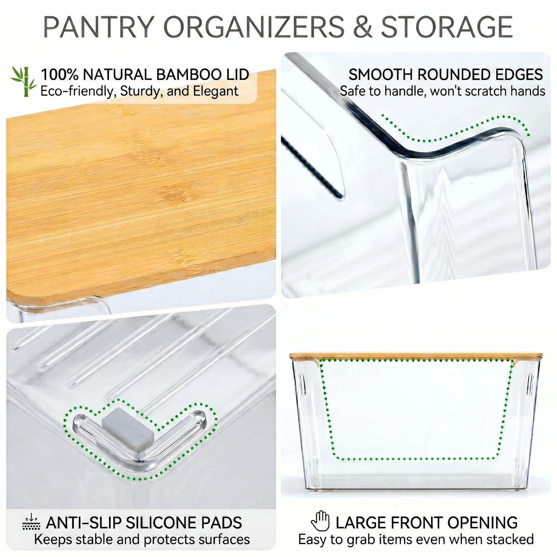 6 Pack Clear Stackable Storage Bins with Bamboo Lids (6 Count)