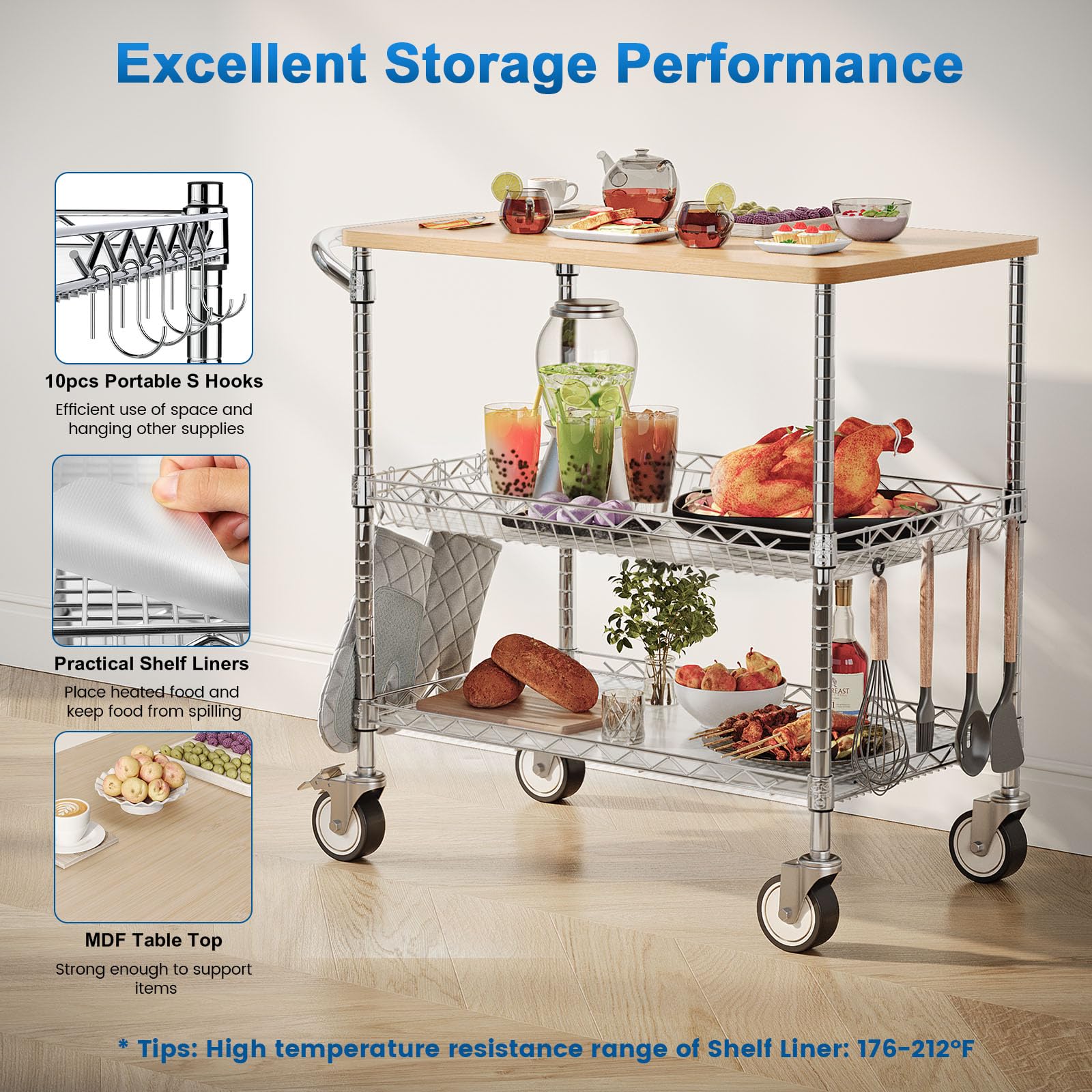 Rolling Kitchen Carts with Wheels