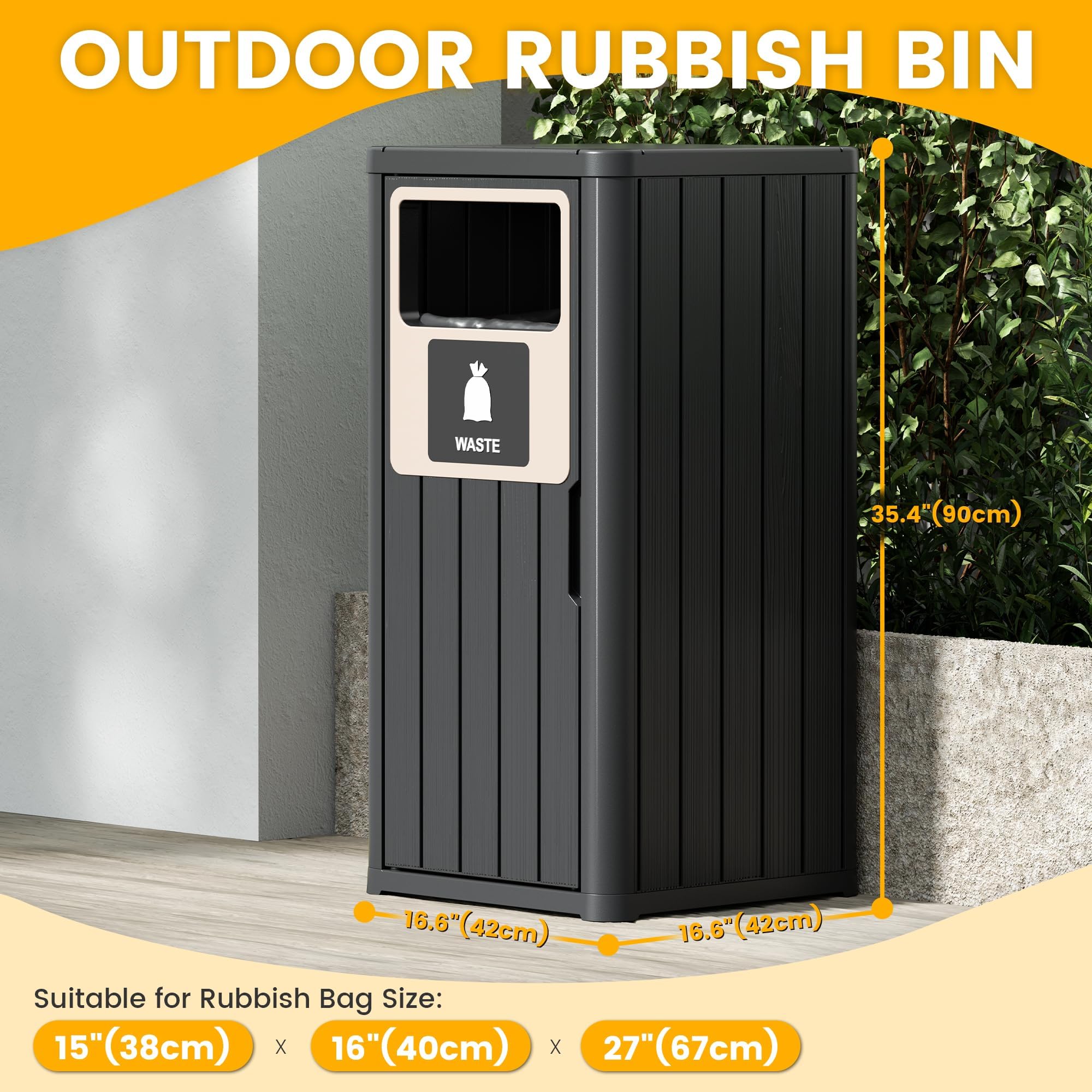 Outdoor Trash Can Waterproof Resin Patio Garbage Can for Outdoor Trash Bin for Patio