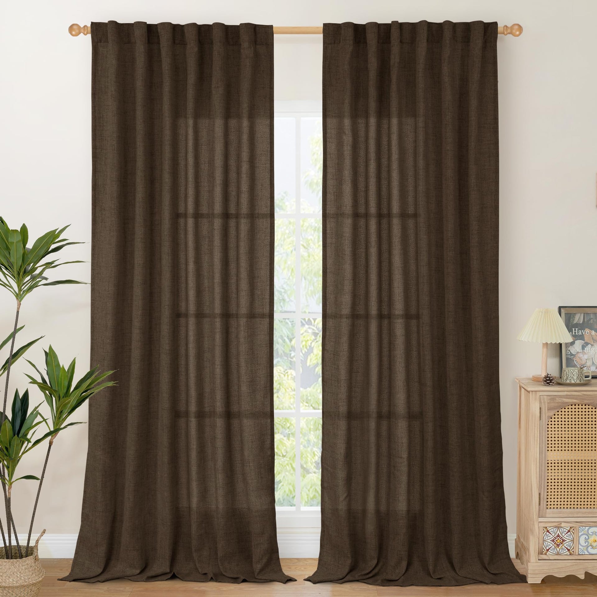 Linen Curtains 90 Inch Length for Living Room (2 Count)