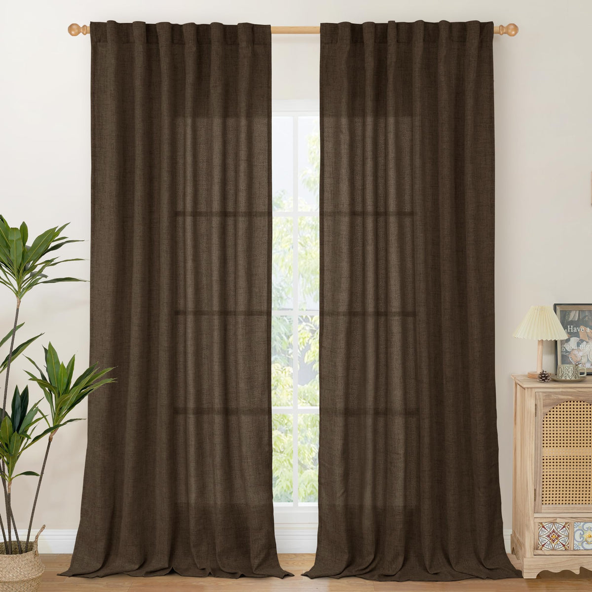 Linen Curtains 90 Inch Length for Living Room (2 Count)