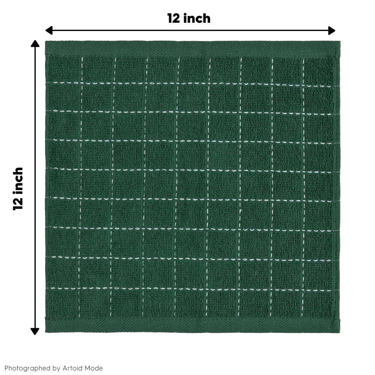 Checkered Designed Cotton Grey Black Green Terry Kitchen Dish Cloths (6 Count)