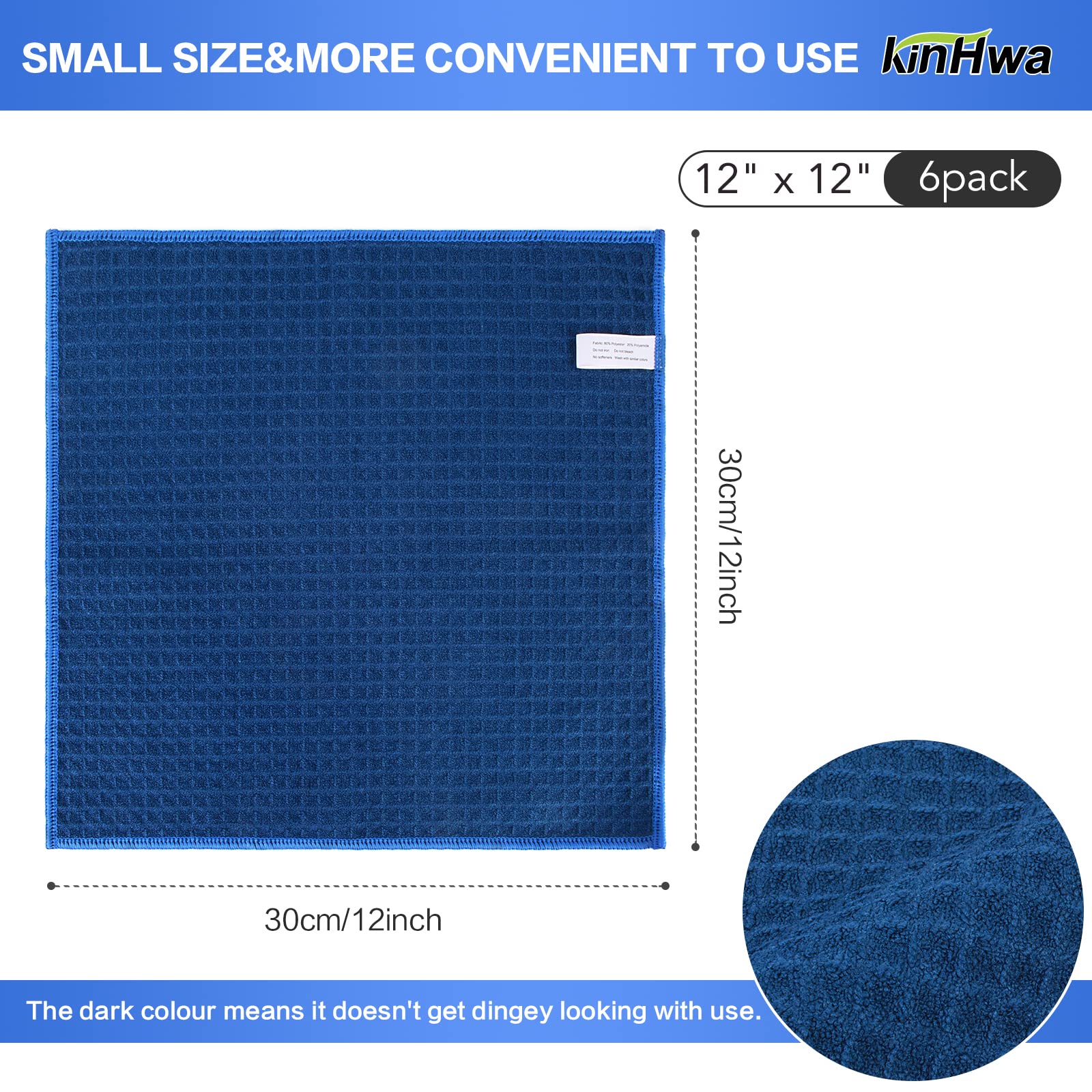 Waffle Microfiber Dish Cloths Navyblue Kitchen Towels Cleaning Cloth (6 Count)