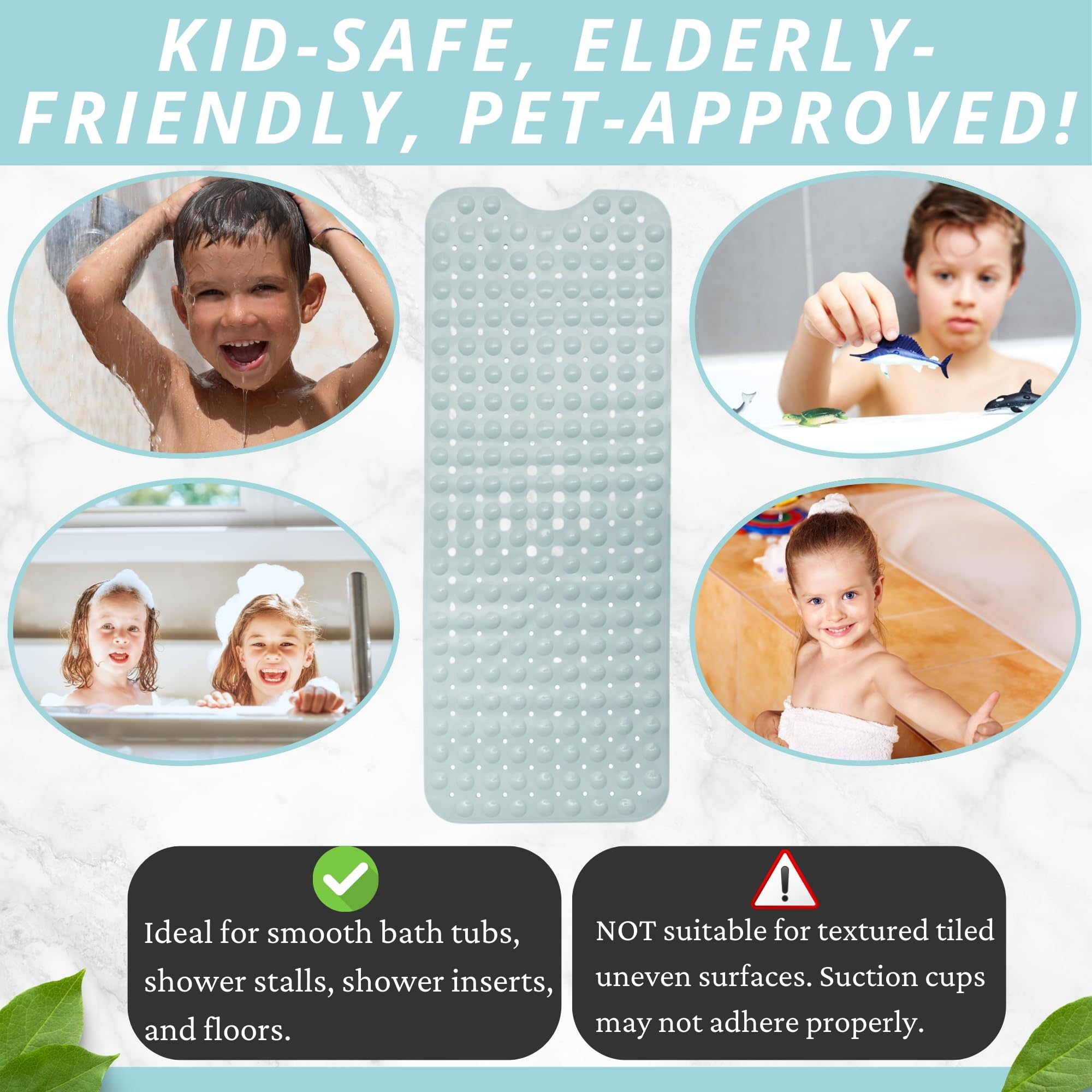 Non Slip Bath & Shower Mat 40x16 Extra Long