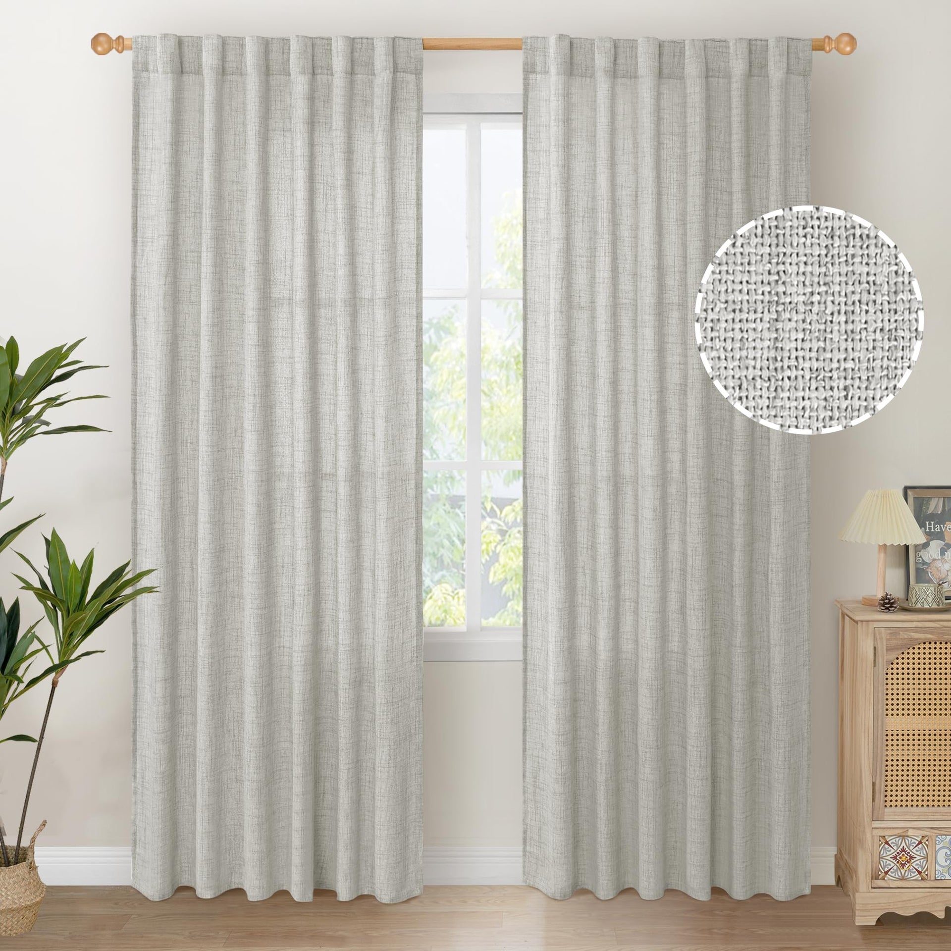 Light Grey Linen Semi Sheer Curtains 84 Inch Length 2 Panels (2 Count)
