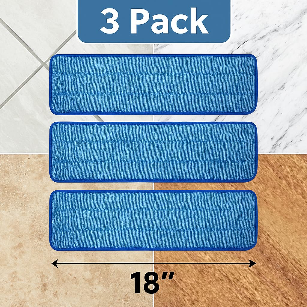 3 Pack of 18 inch Microfiber Mop Pad Universal for Commercial (3 Count)