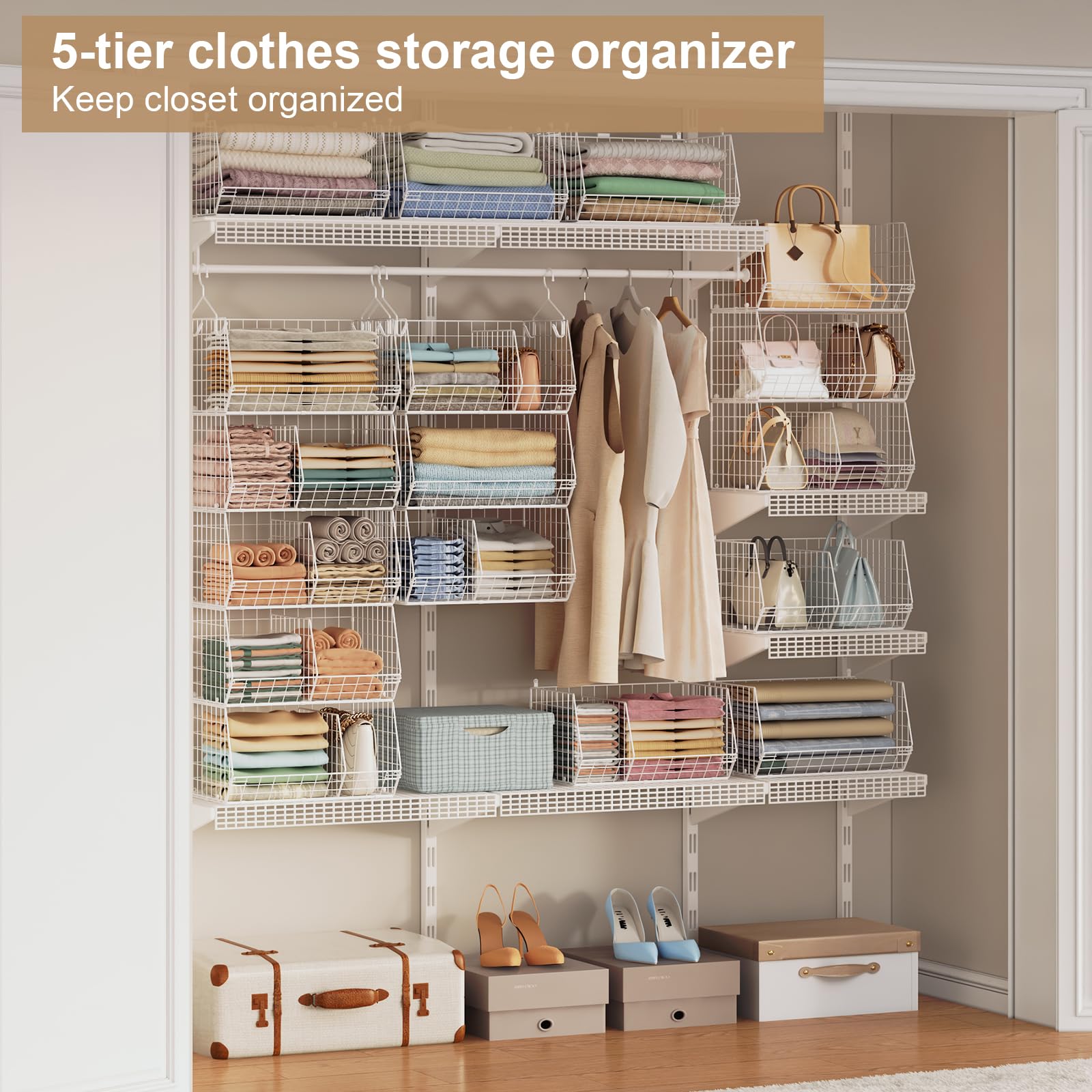 5 Tier Extra Large Closet Hanging Shelves with Divider