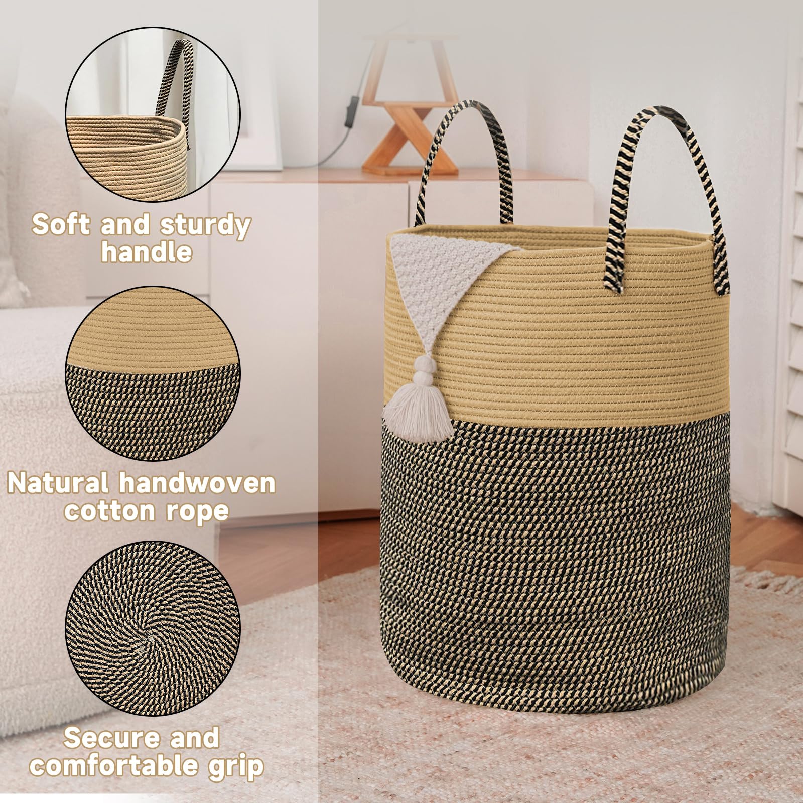 60L Cotton Rope Laundry Basket Hamper