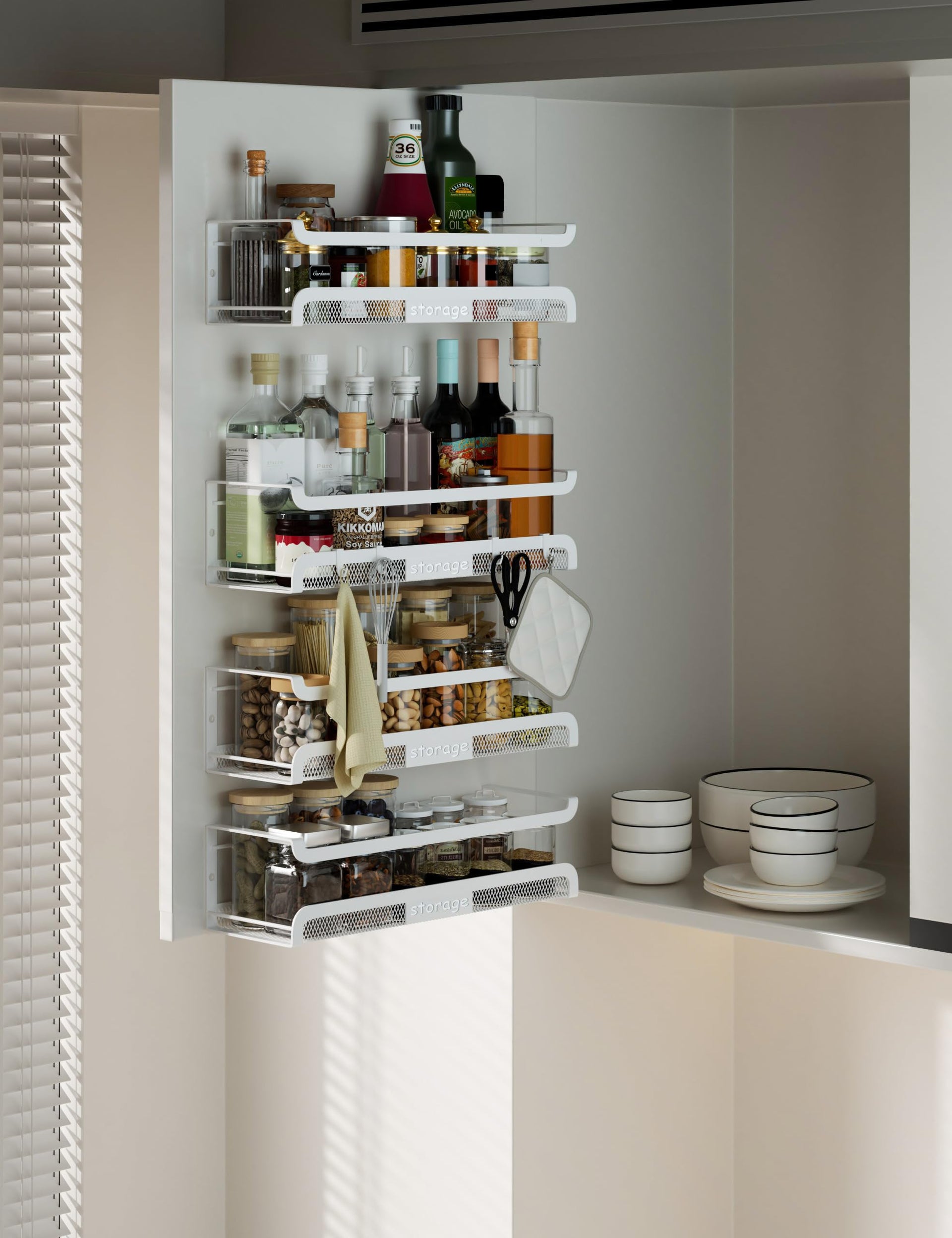 Spice Rack Wall Mount with Hooks (4 Count)