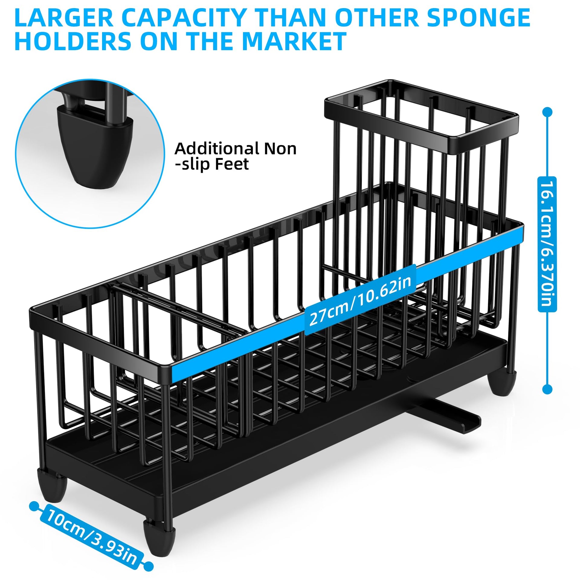 Extra Large Sponge Holder for Kitchen Sink Organizer Caddy
