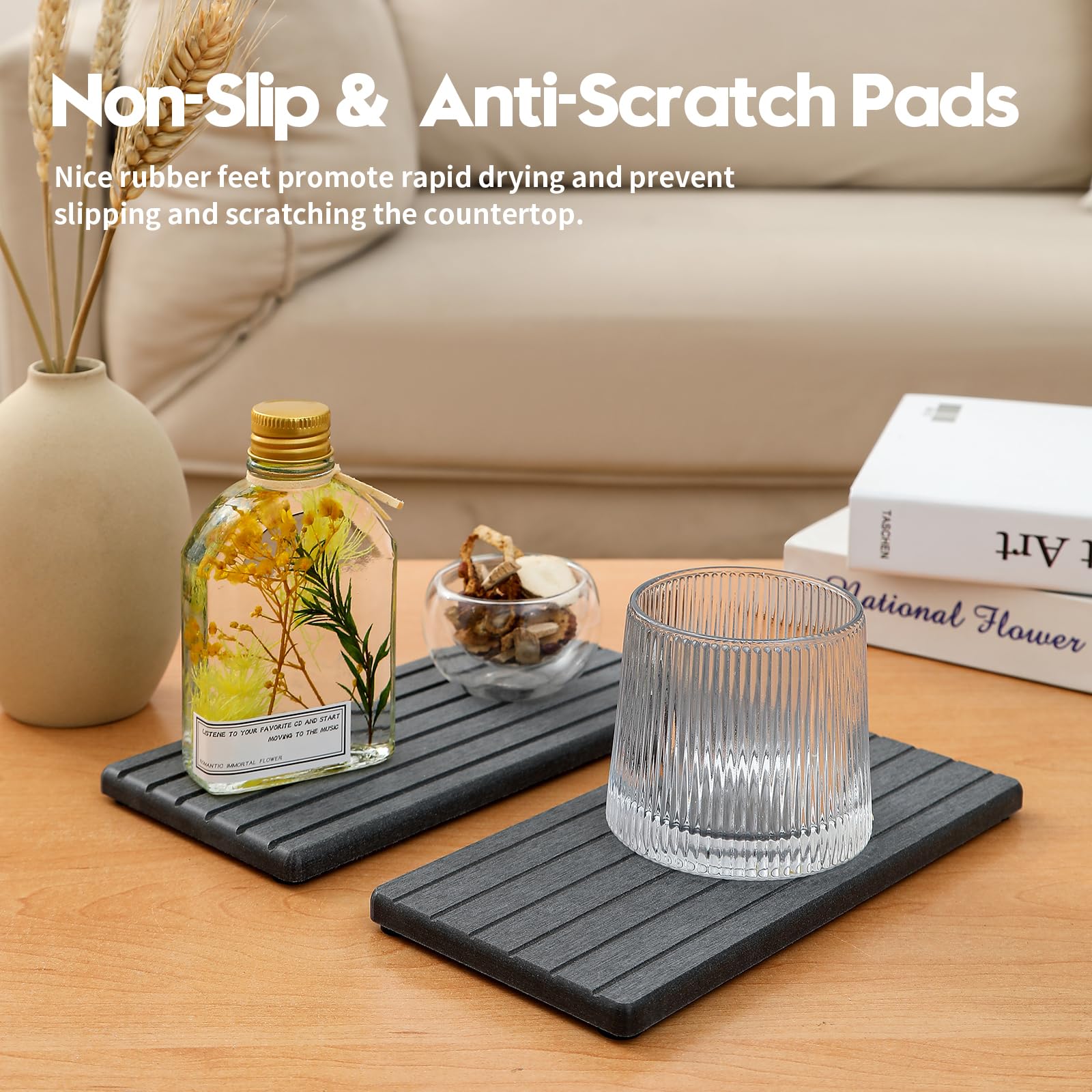 2PCS Diatomite Water Absorbing Stone Drying Tray Mat for Bathroom & Kitchen Counter (2 Count)