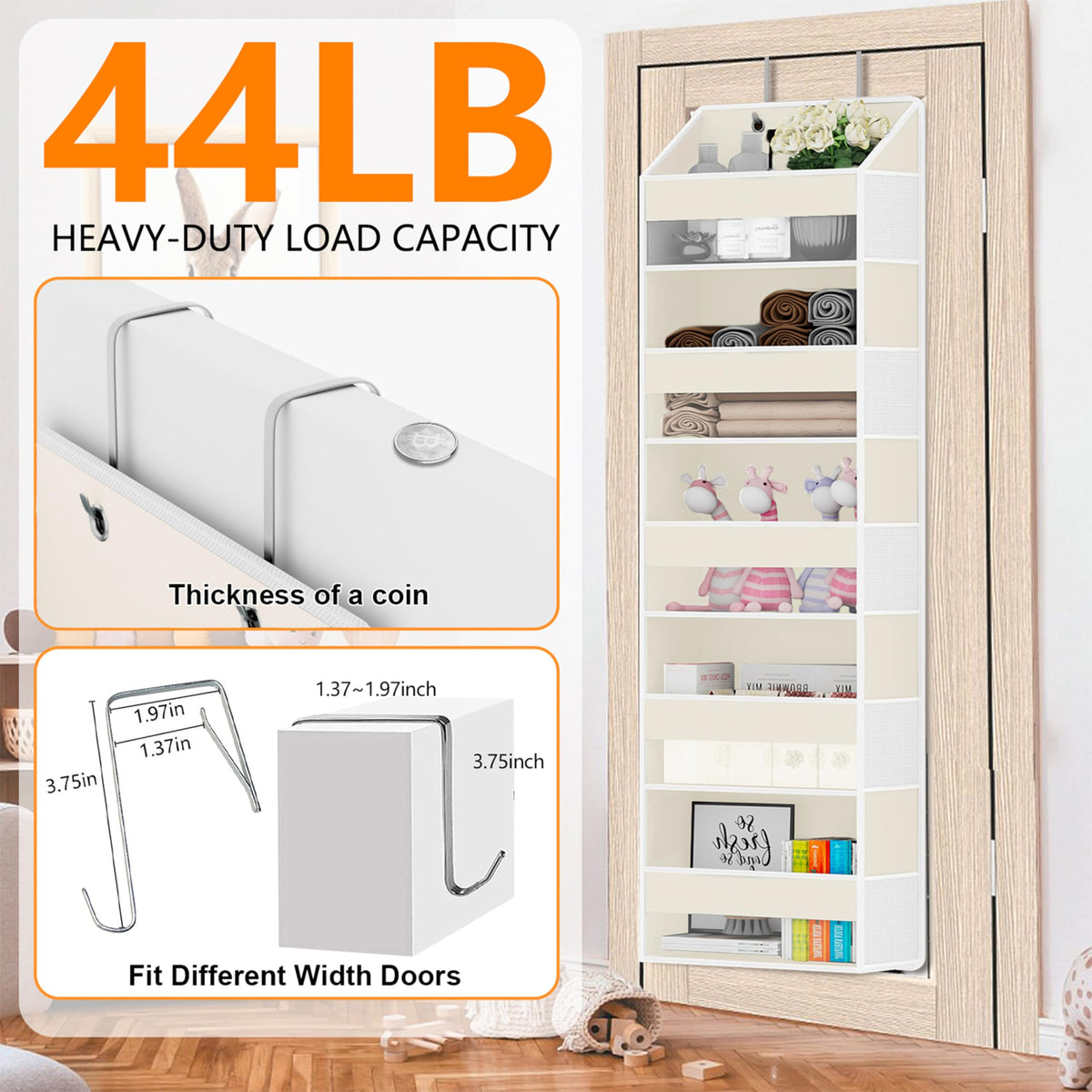 Over Door Organizer with 5 Large Pockets & 10 Mesh Side Compartments