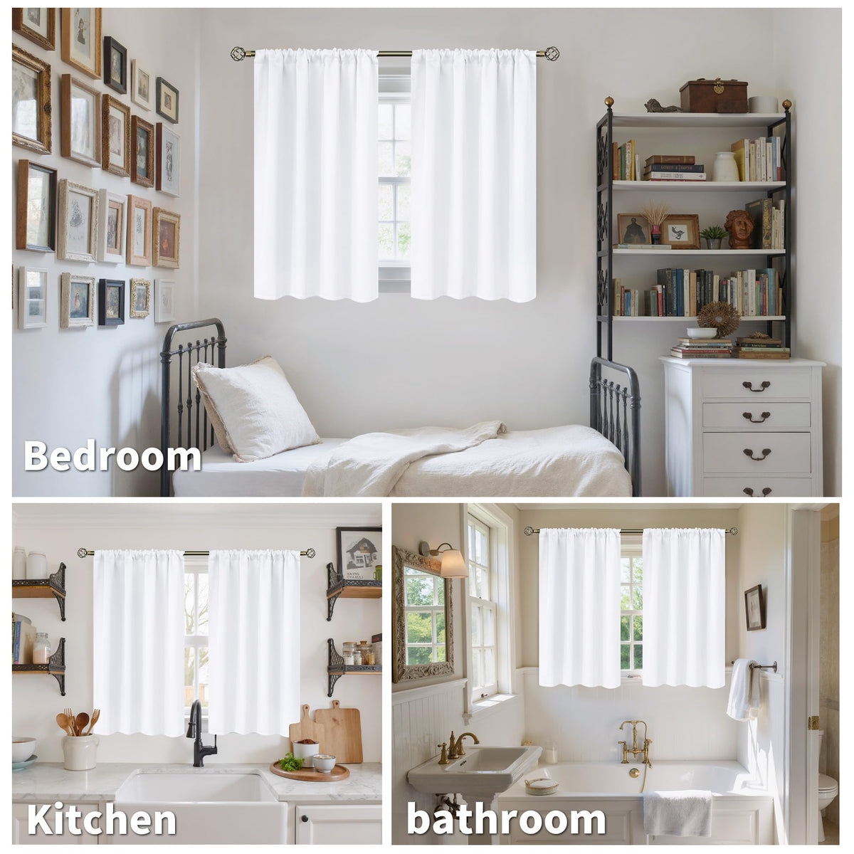 Short White Kitchen Curtains 30 Inch Length (2 Count)