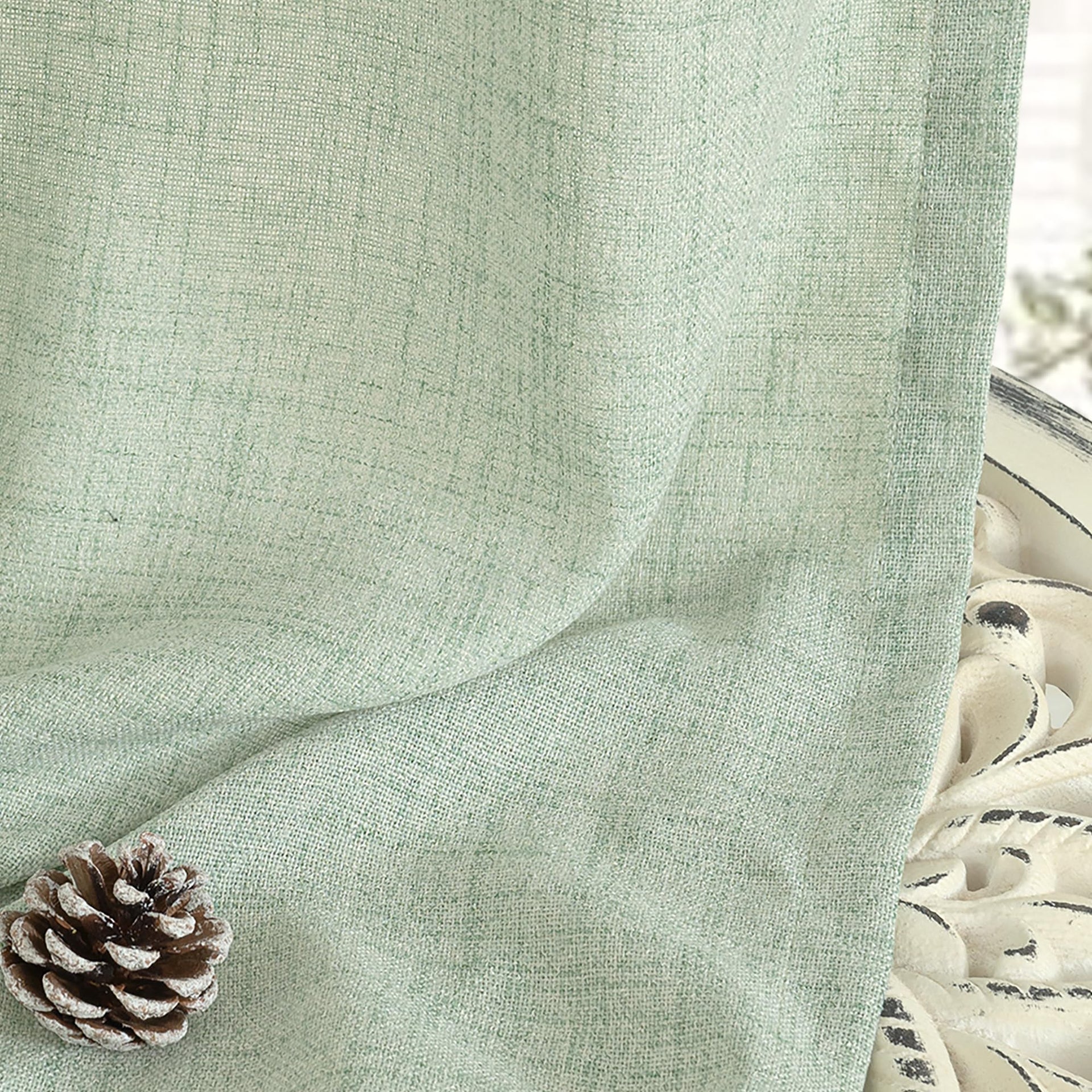 Sage Green Linen Curtains 84 Inch Length for Living Room Spring Decor (2 Count)