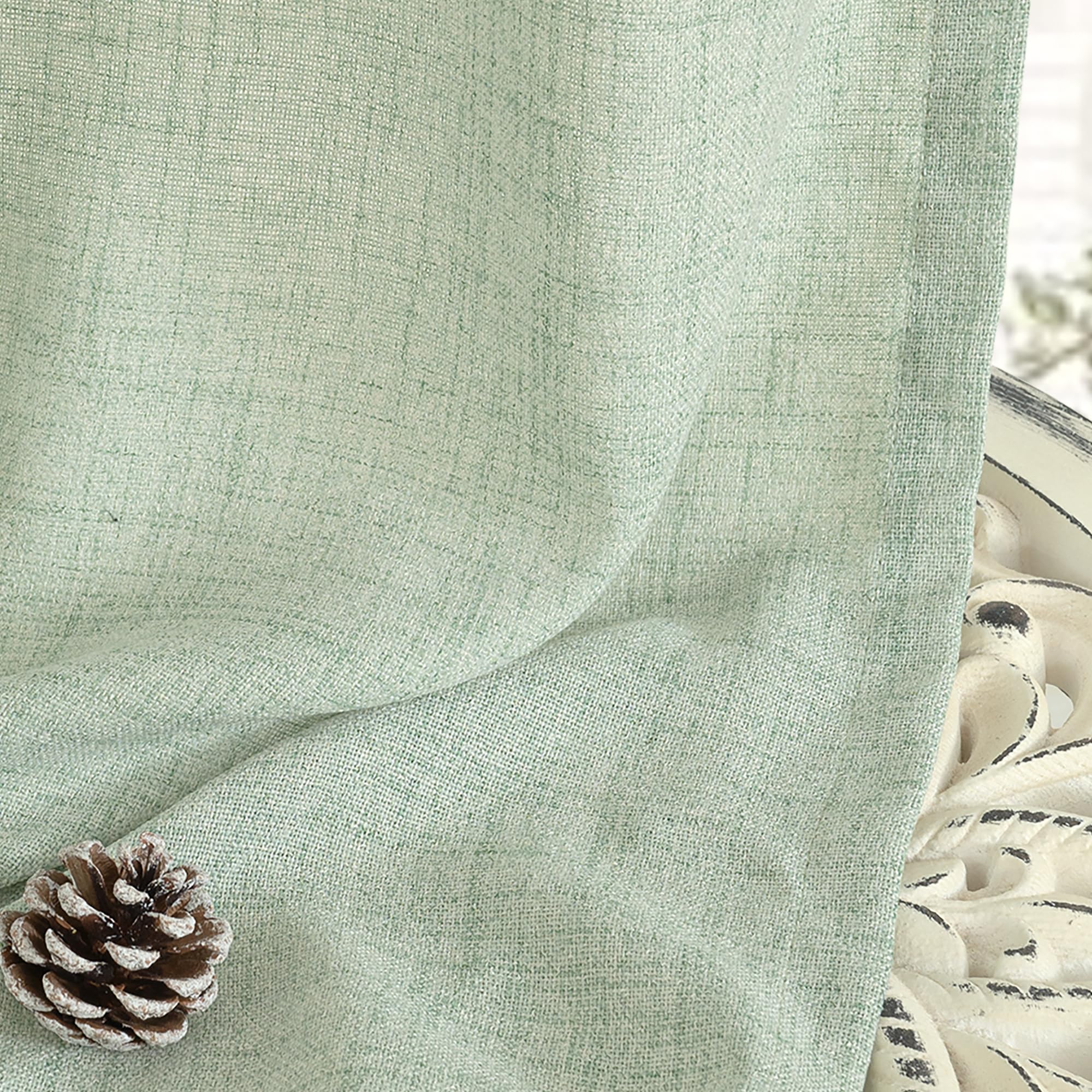 Sage Geen Kitchen Linen Curtains 36 Inch Length (2 Count)