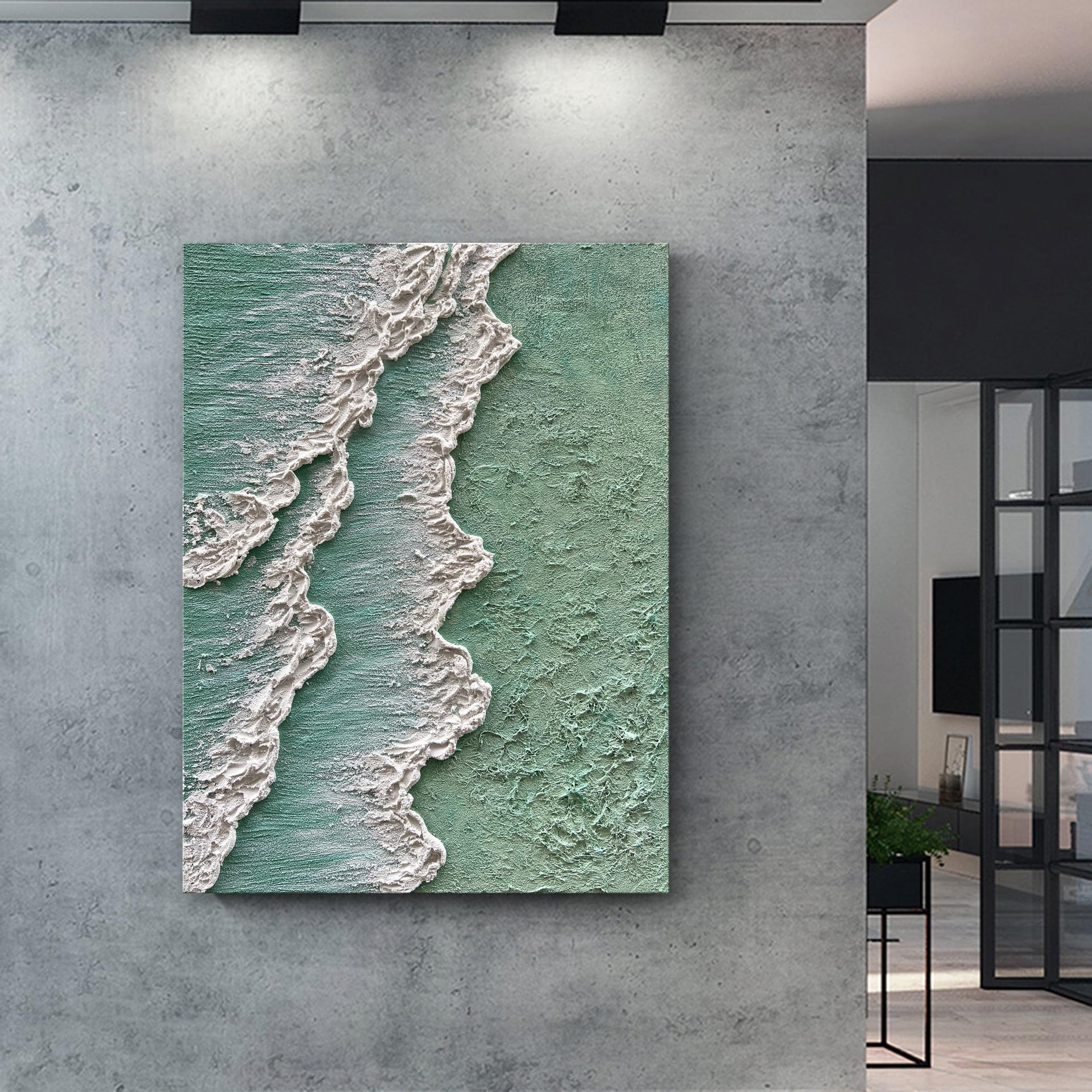 Art Hand Painted Green Thick Texture Abstract Oil Painting Hand