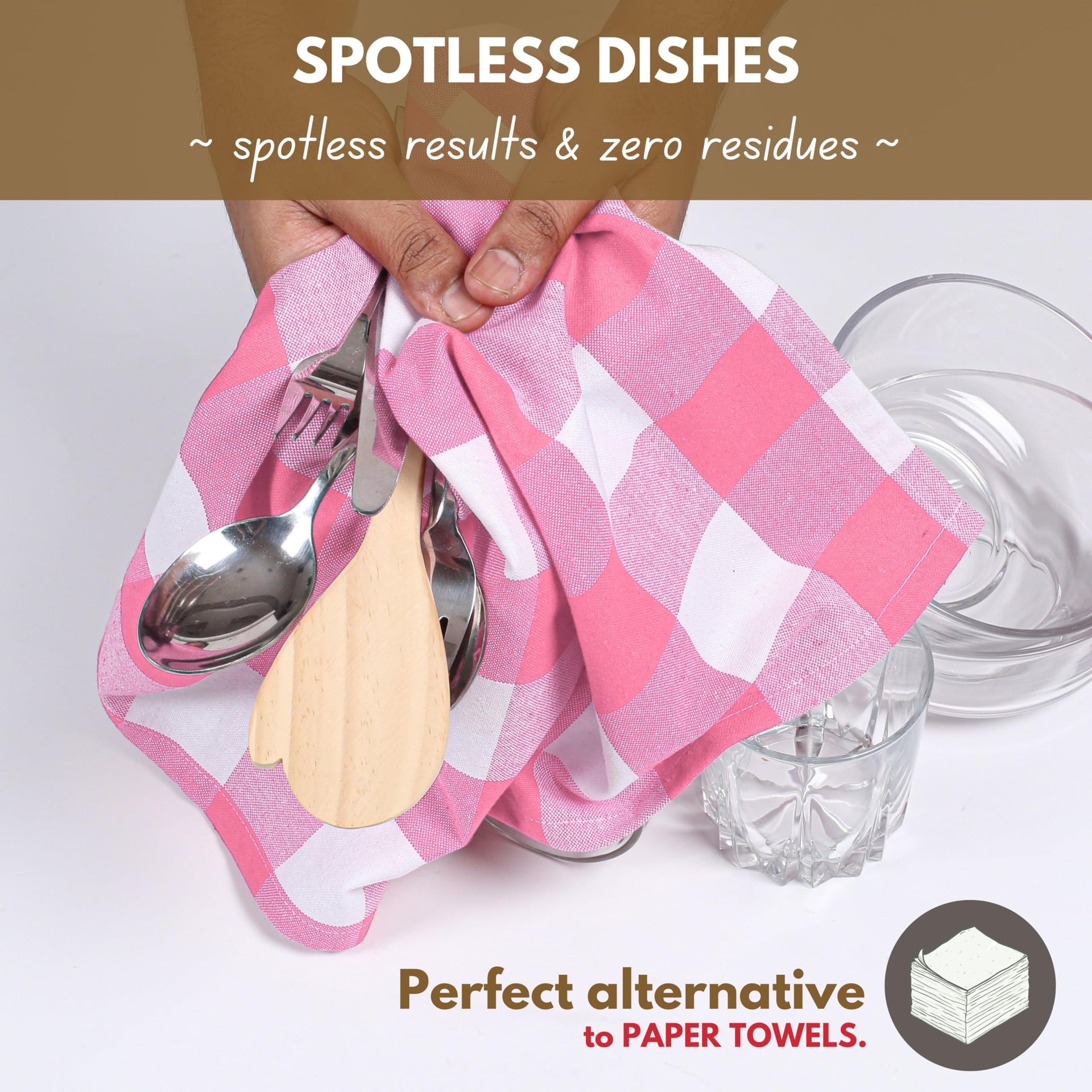 Pink Checked Kitchen Towels 16"x26" (6 Count)