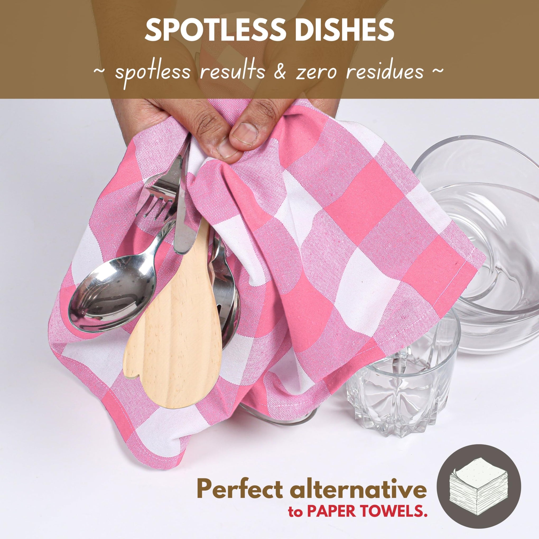 Pink Checked Kitchen Towel 16"x26" (12 Count)