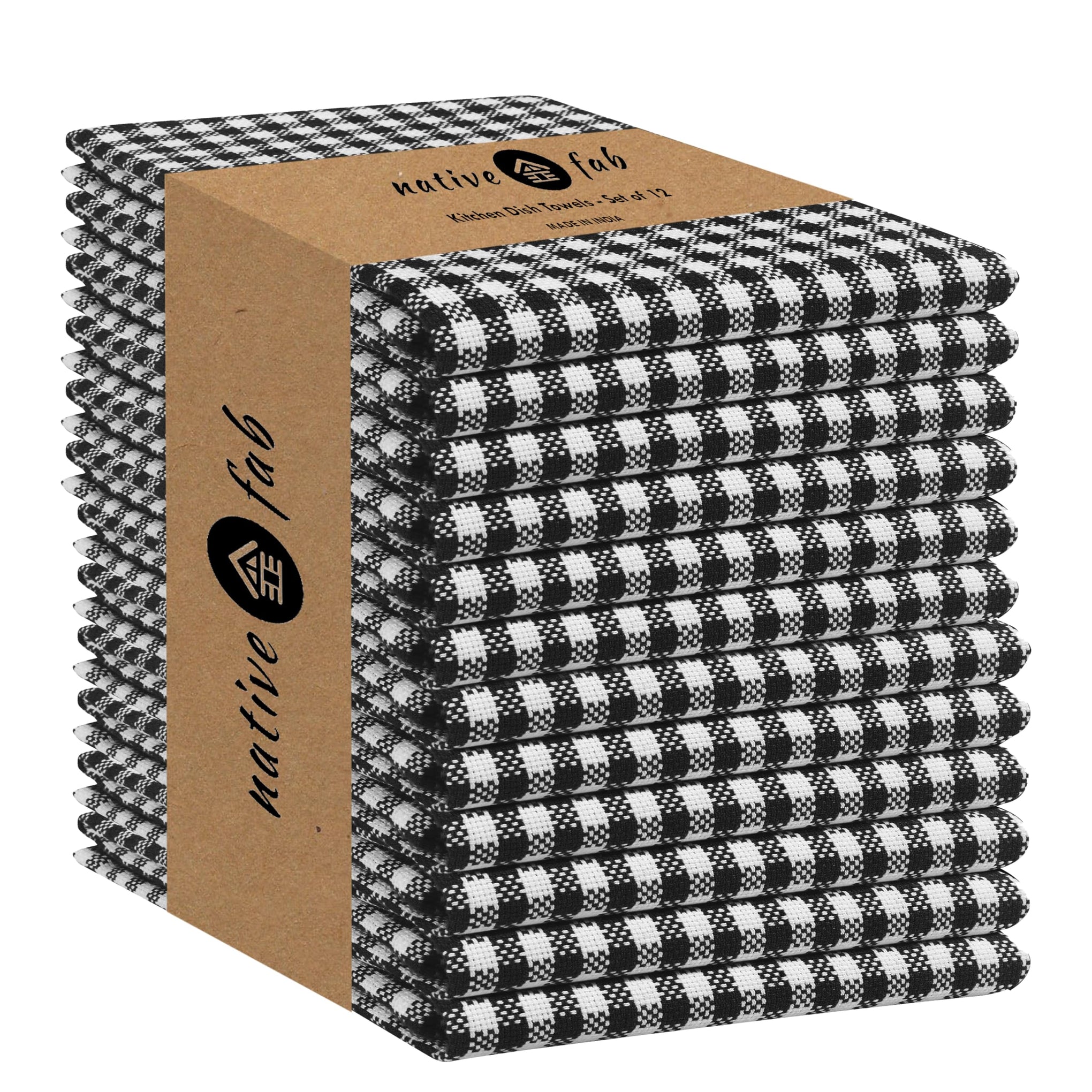 Black Gingham Dish Towels 16"x26" Set of 12