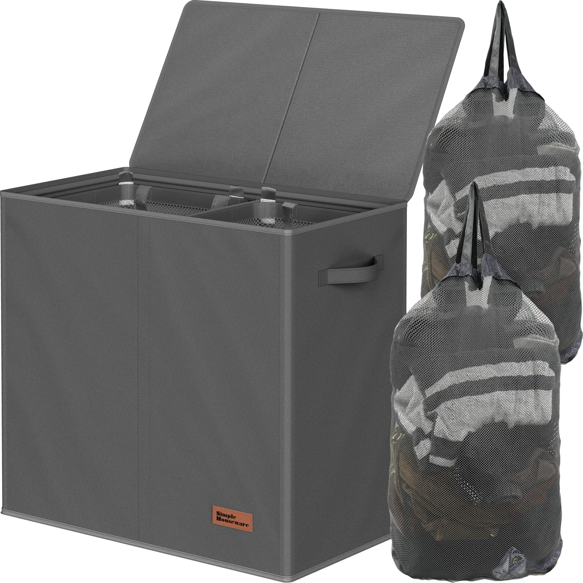 Double Laundry Hamper with Lid & Removable Bags