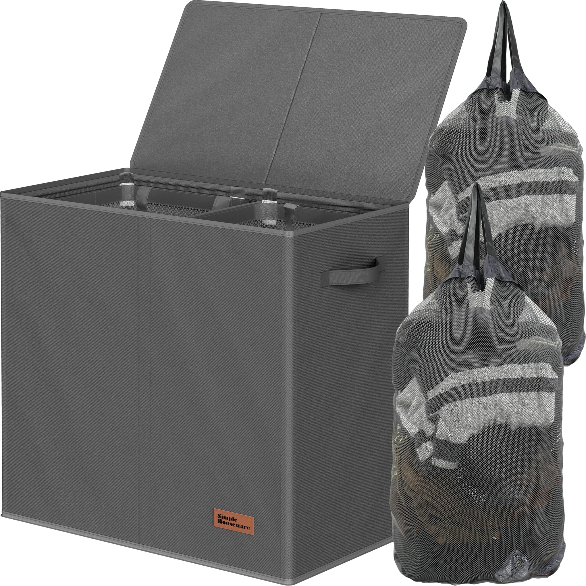 Double Laundry Hamper with Lid & Removable Bags