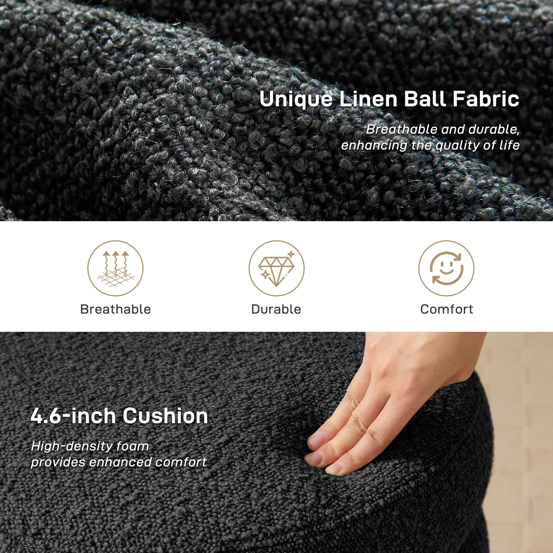 Round Ottoman with Storage Boucle Ottoman
