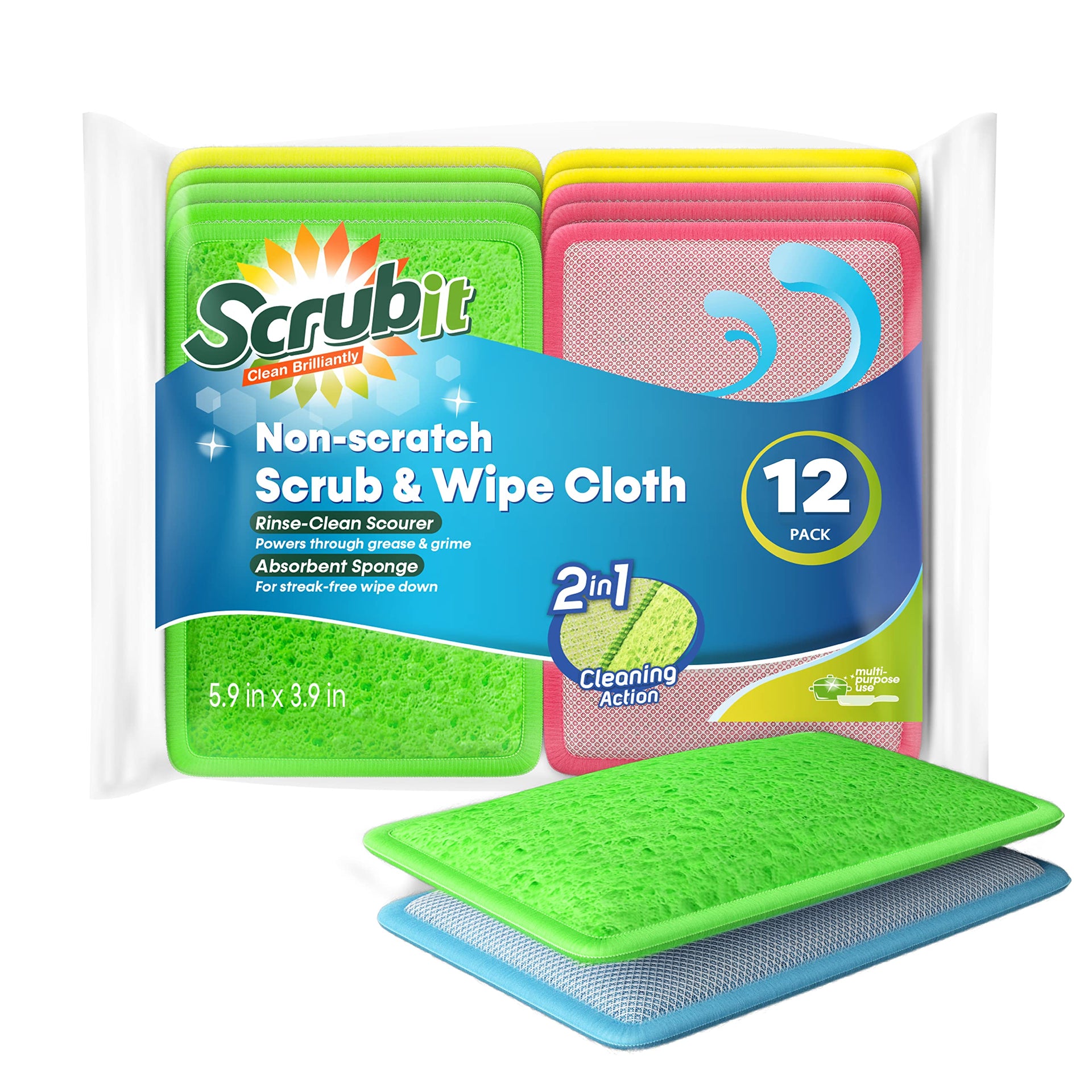 12 Pack] Scrub and Wipe Cleaning Pads (12 Count)