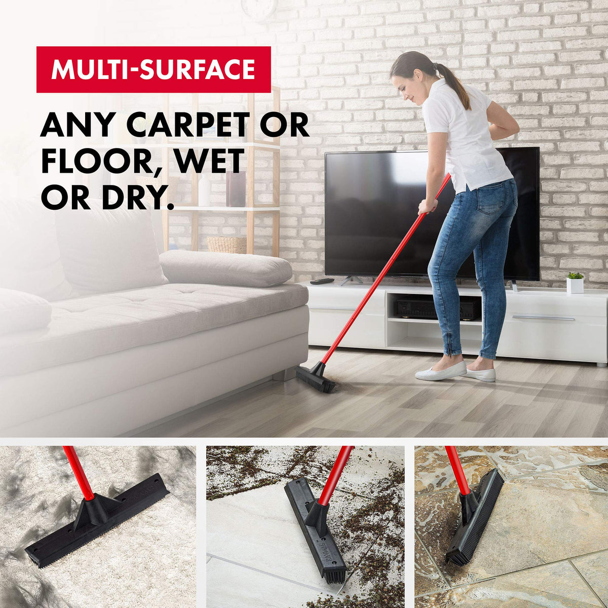 Pet Hair Remover Rubber Broom with Built in Squeegee