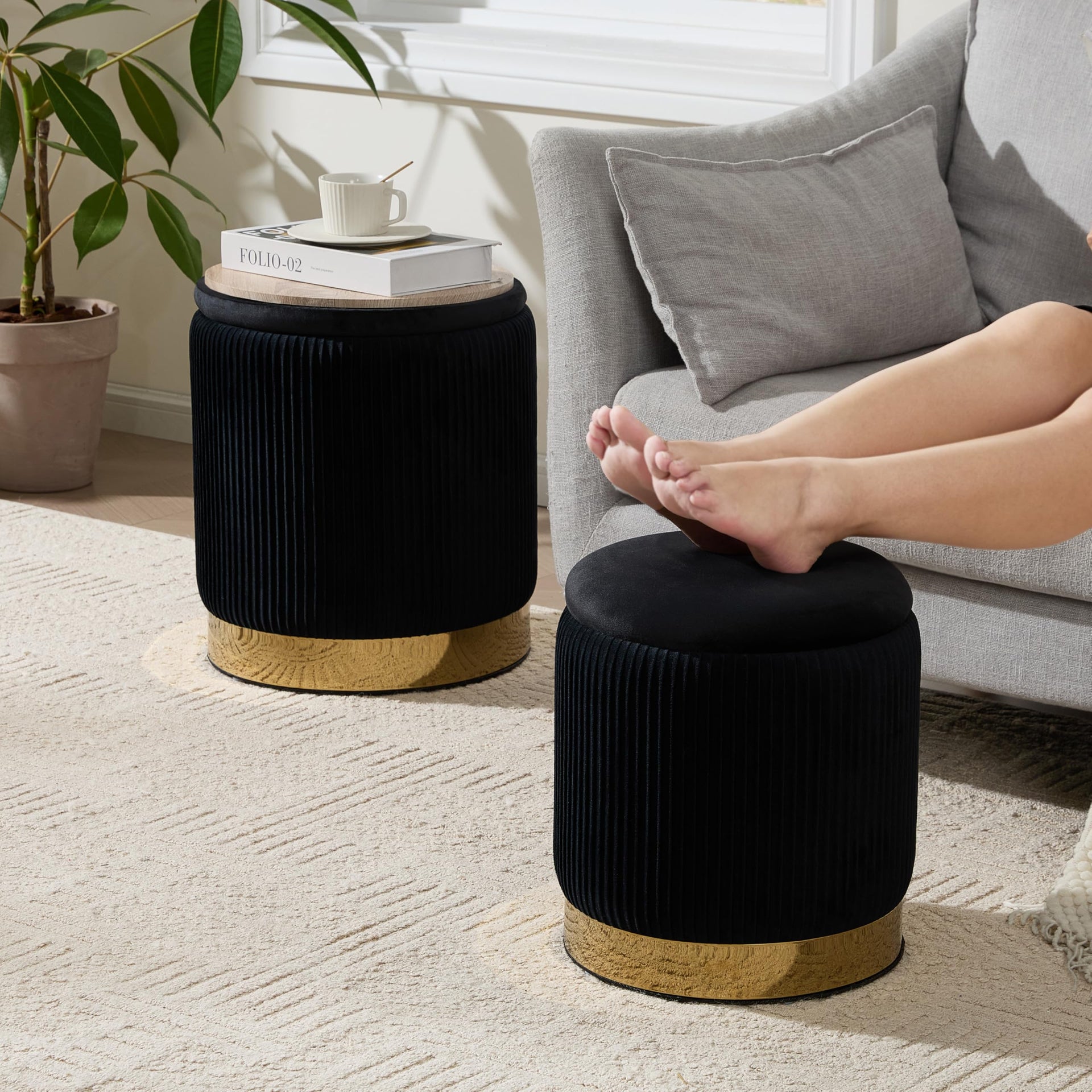 Round Ottoman with Storage Set of 2 (2 Count)