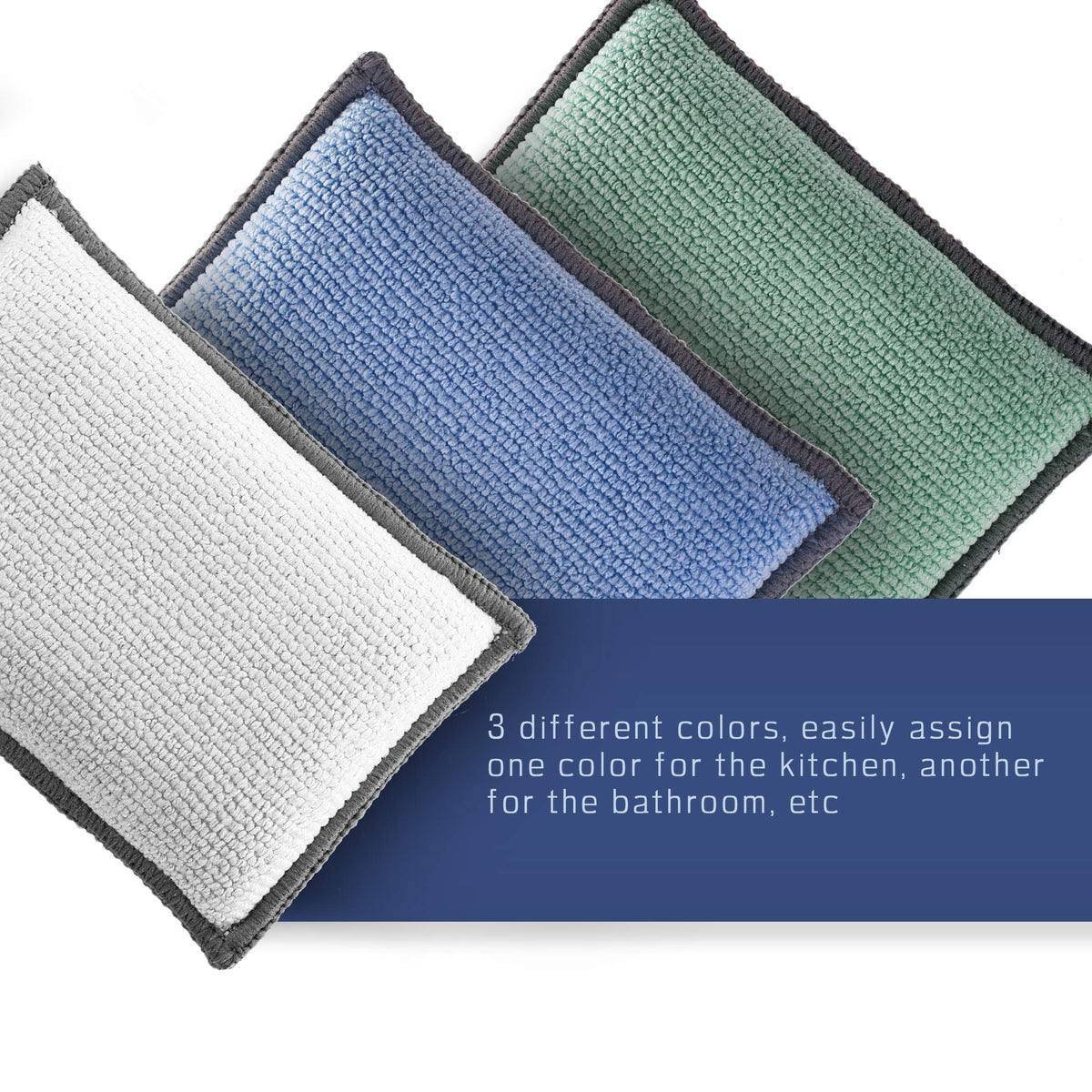 2 Sided Premium Microfiber Dish Sponge and Scrubber 3 Pack Variety